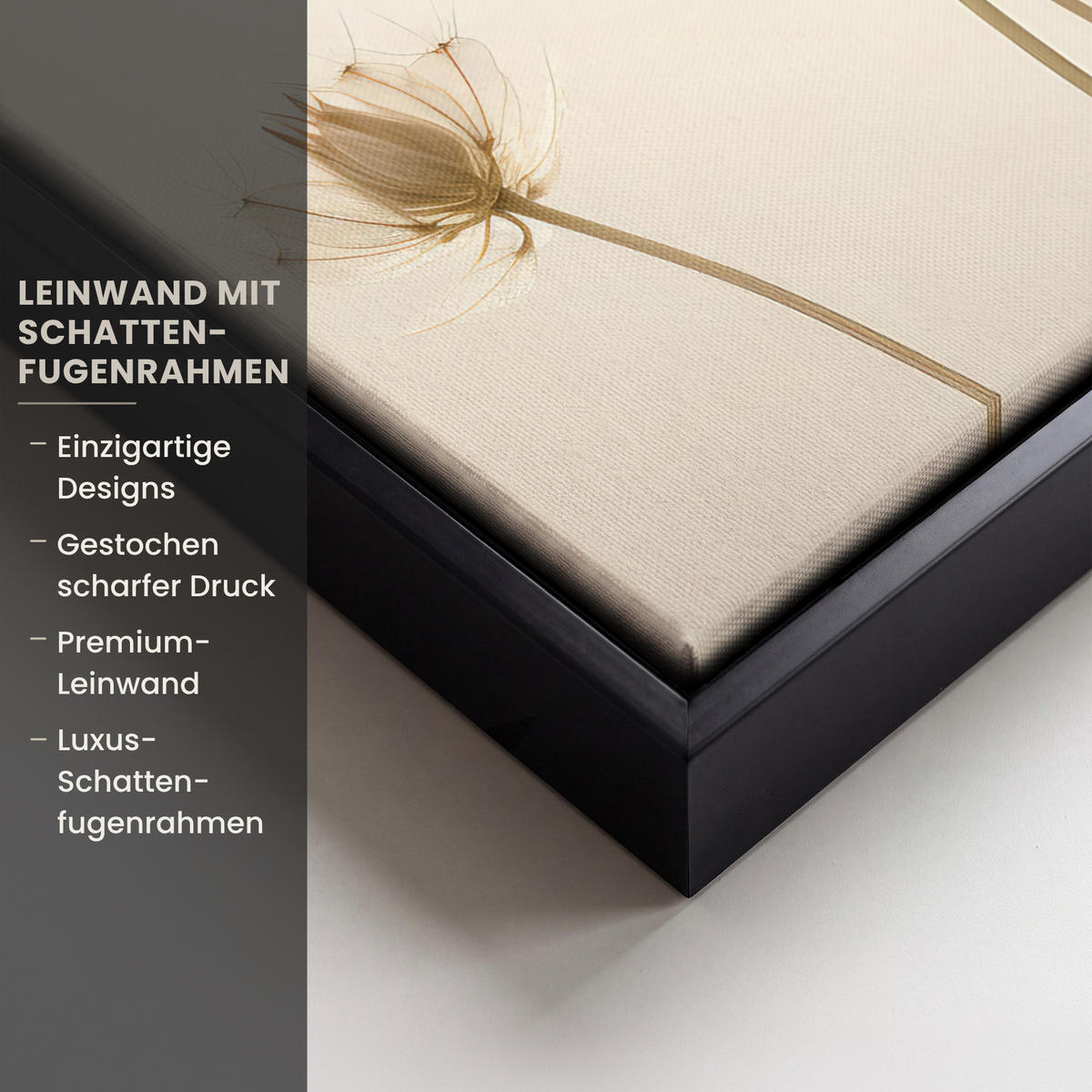 LEINWAND Bilder mit Rahmen - Sonnenlicht - Löwenzahn - Botanisch - Blumen - 40x30 - Creme, Textil (40/30cm) - MuchoWow