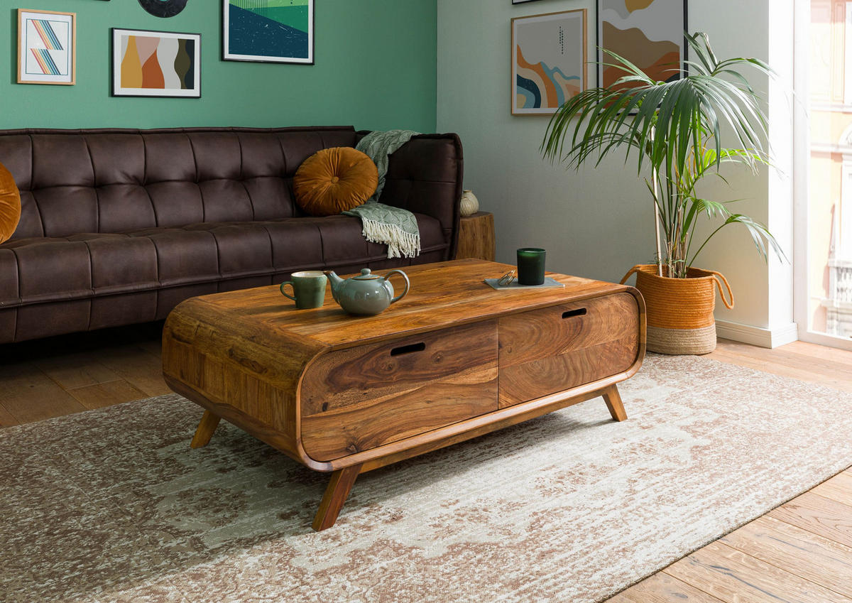COUCHTISCH Sheesham 120x70x40 hellbraun lackiert MAILAND #135 - Braun, Holz (120/70/40cm) - Massivmoebel24