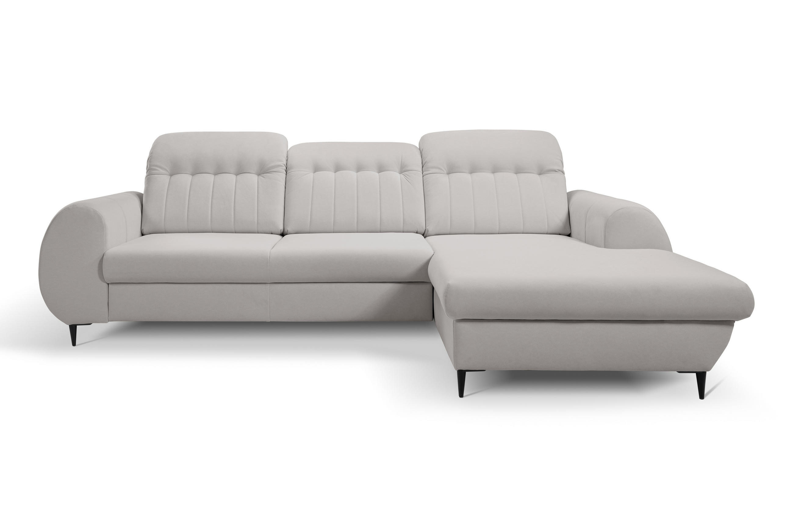 ECKSOFA PURO R-S Hellgrau Plüsch-Stoff mit Schlaffunktion - Hellgrau, Holz (275/166cm) - MASSENO