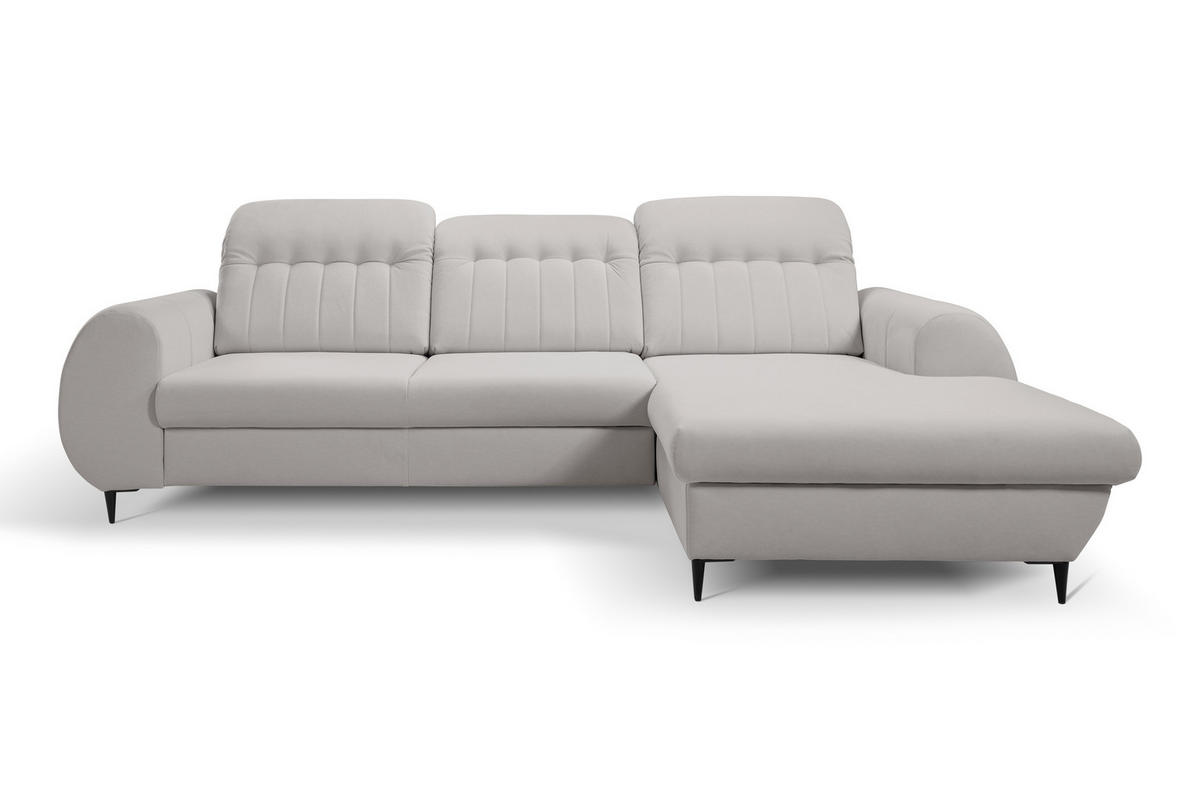 ECKSOFA PURO R-S Hellgrau Plüsch-Stoff mit Schlaffunktion - Hellgrau, Holz (275/166cm) - MASSENO