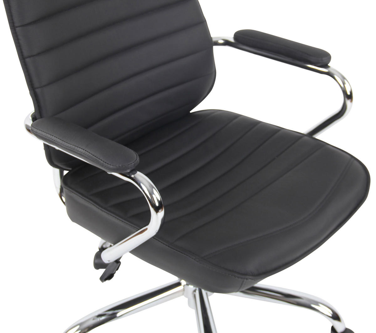 CHEFSESSEL Echtleder Schwarz - Chromfarben/Schwarz, Leder/Metall (59/117/57cm) - CLP