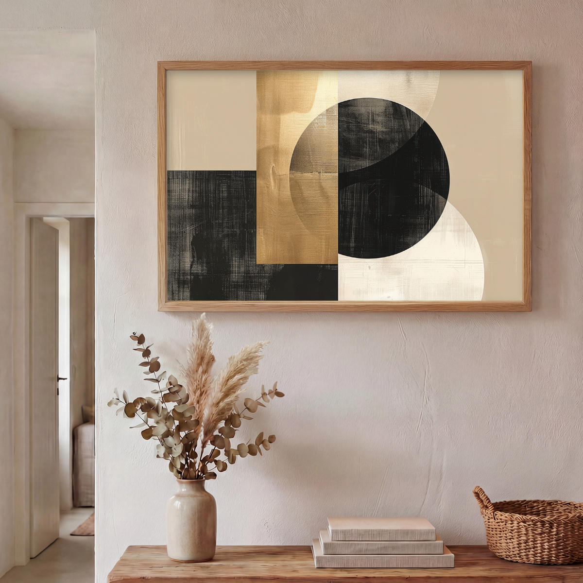 WANDLEUCHTE MIT AKKU Abstrakt - Modern - Schwarz - Gold 90x60 cm - Sandfarben, Holzwerkstoff (90/60/8cm) - OnlyWow