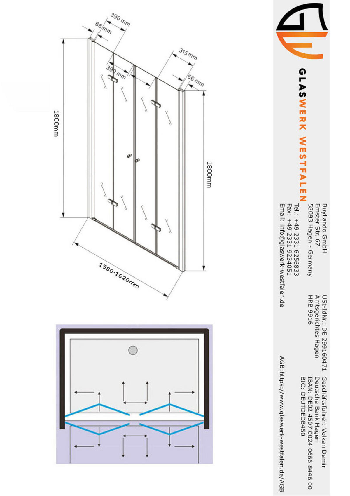 DUSCHKABINE Caroline 160x180cm Duschtür - Silberfarben, Glas (1/160/180cm) -  Glaswerk Westfalen