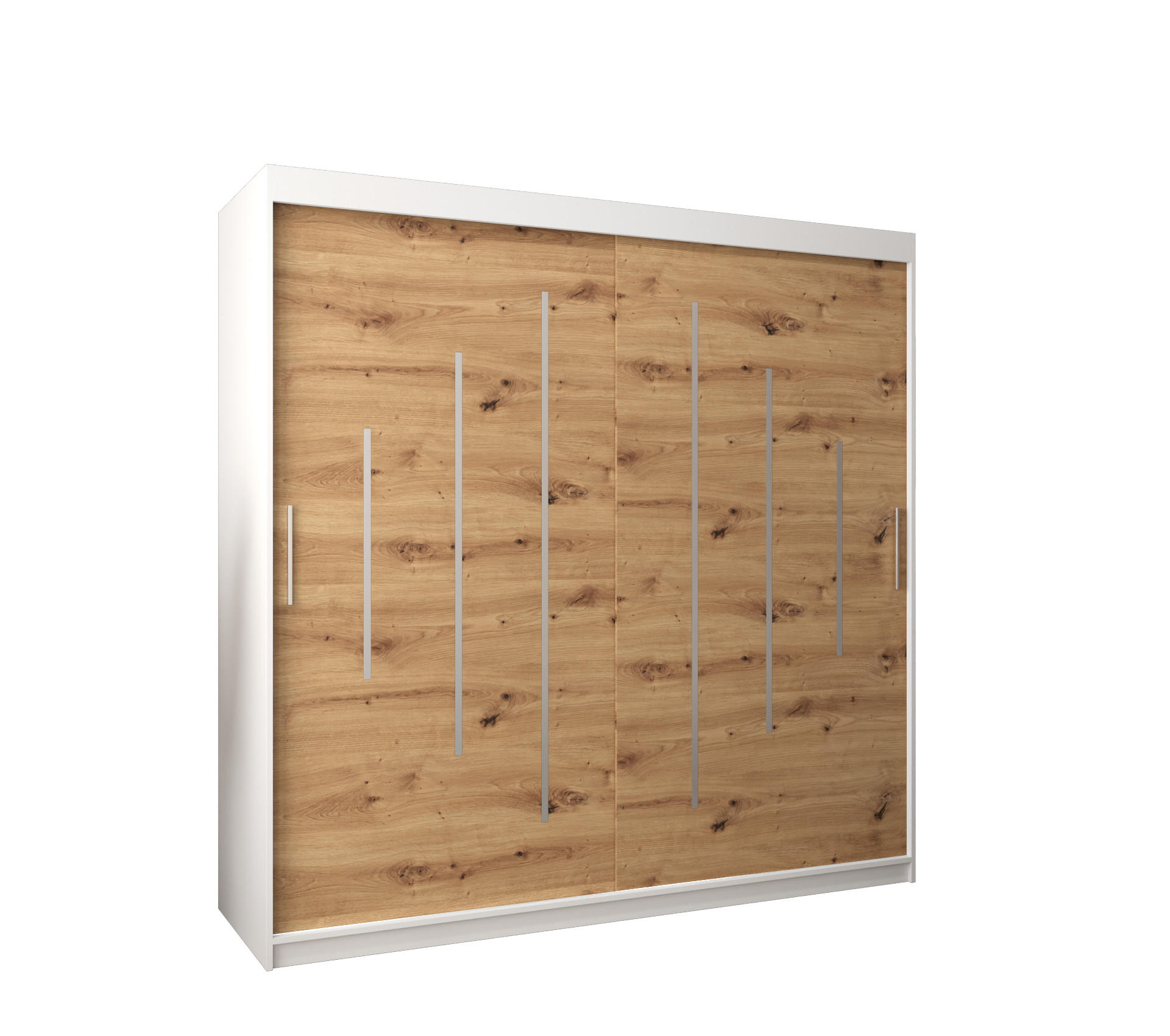 Abiks Möbel Schwebetürenschrank Weiß, Eiche Artisan 200x200x62 cm