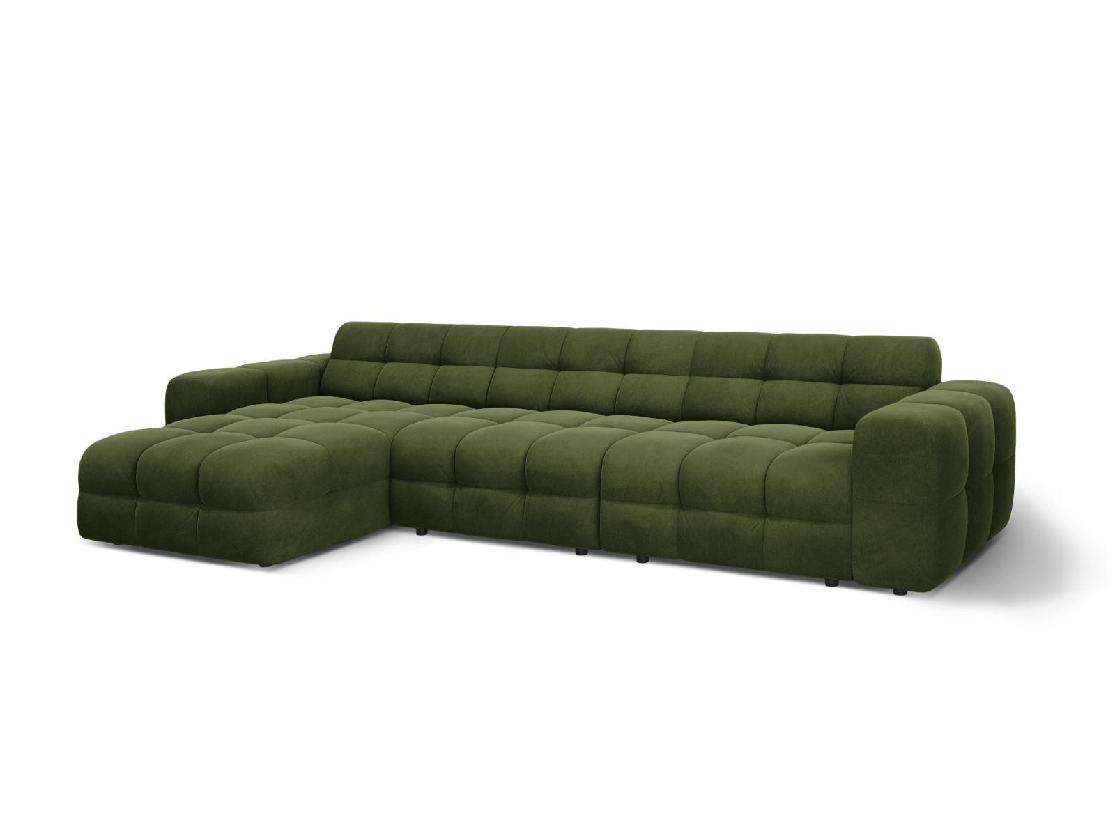 ECKSOFA links Kendal aus Samt armeegrün 5 Sitzplätze - Olivgrün, Textil (173/357cm) - Micadoni
