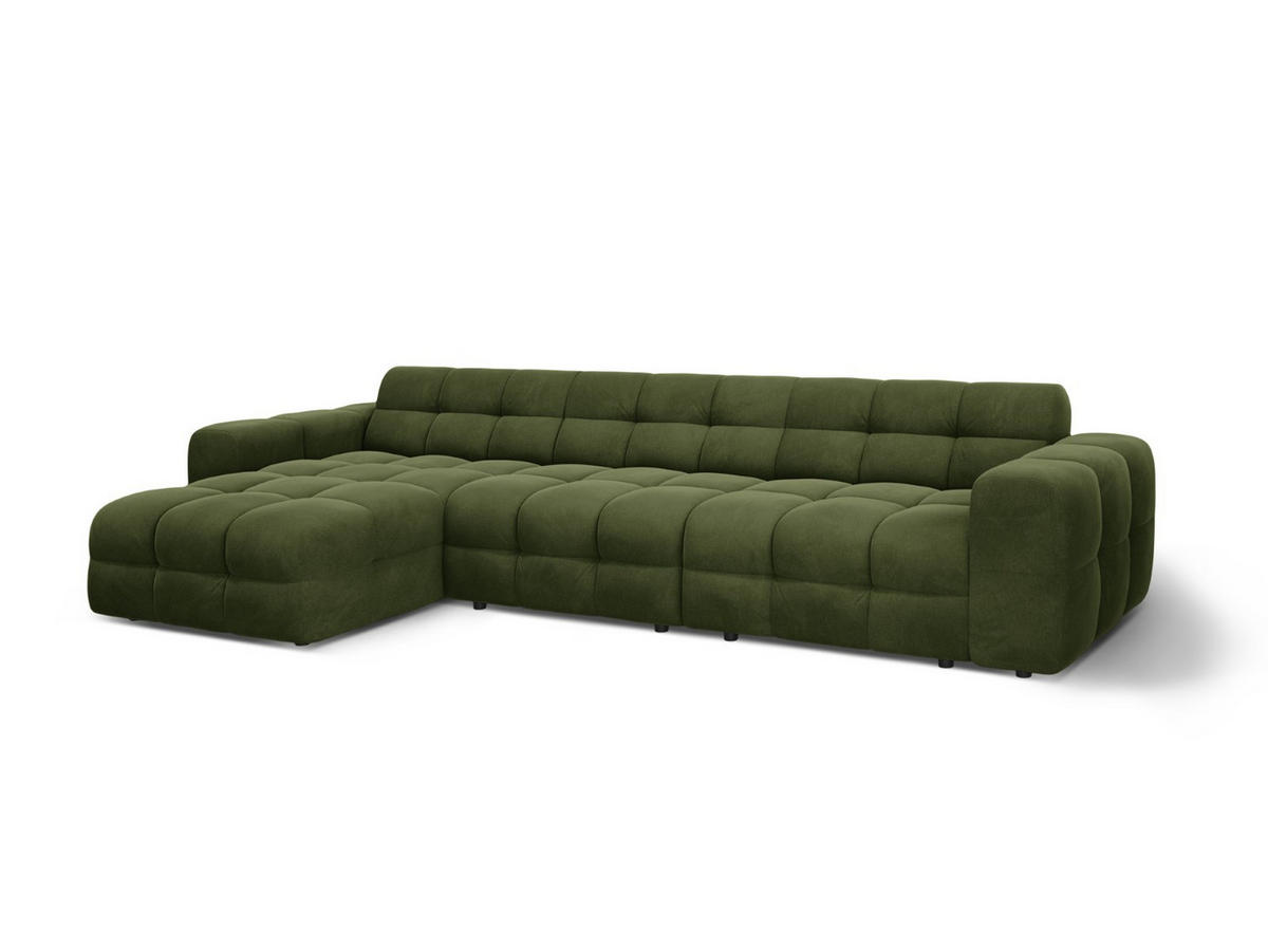 ECKSOFA links Kendal aus Samt armeegrün 5 Sitzplätze - Olivgrün, Textil (173/357cm) - Micadoni