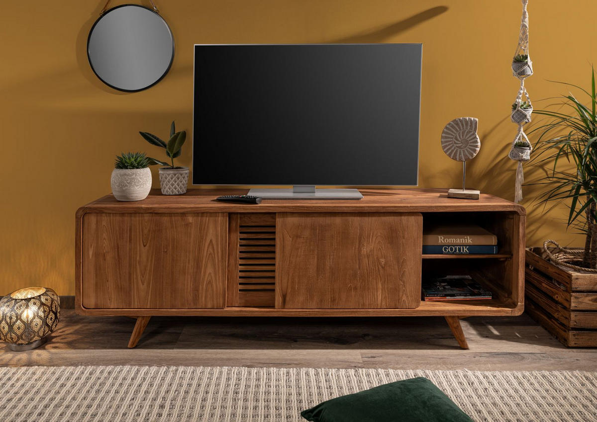 TV-BOARD Teak 180x45x60 natur unbehandelt BUTON #104 - Naturfarben, Holz (180/60/45cm) - Massivmoebel24