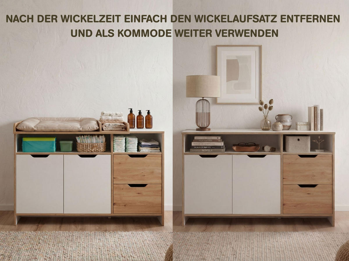 XXL-WICKELKOMMODE Maxim 150/101/79 cm Soft-Close - Weiß/Eiche Artisan, Keramik/Holzwerkstoff (150/101/79cm) - arthur berndt