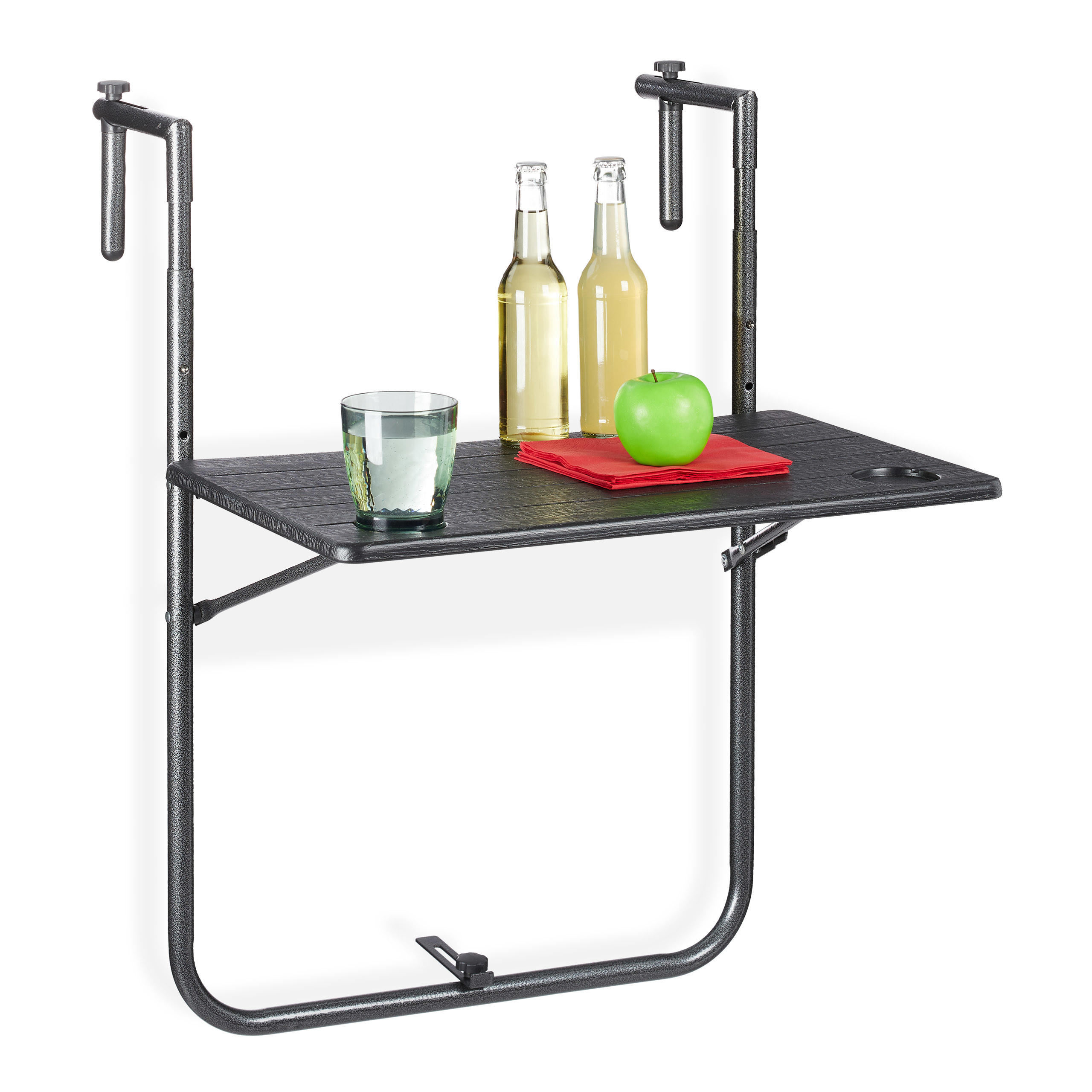BALKONHÄNGETISCH - Schwarz, Kunststoff/Metall (59/59.5/83cm) - Relaxdays