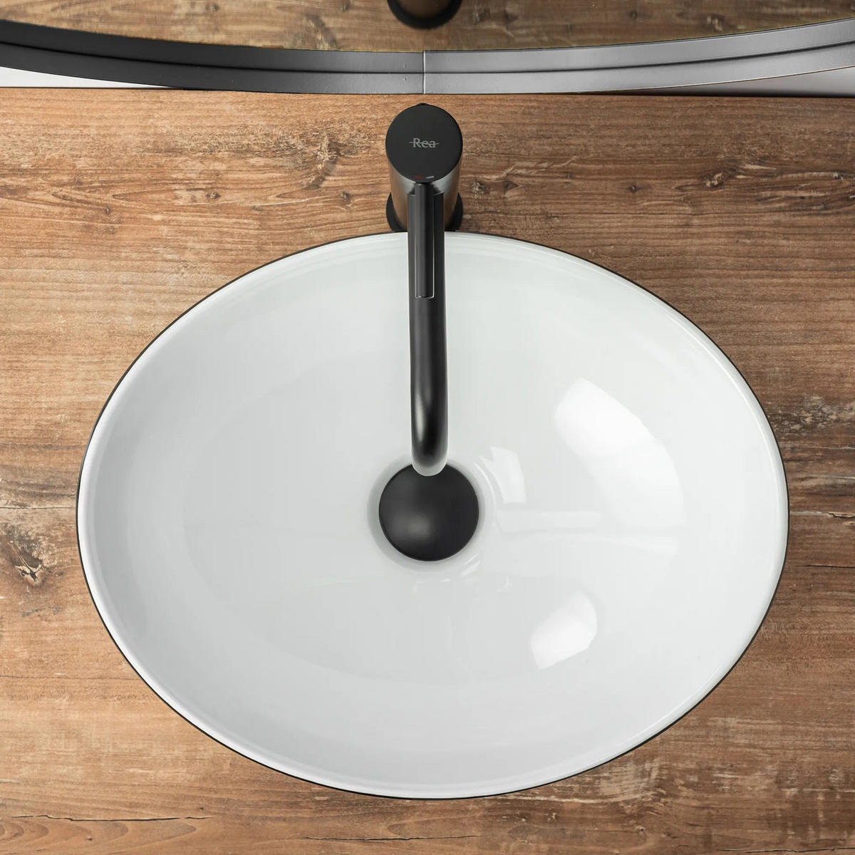 AUFSATZWASCHBECKEN Rea Sofia White Black - Schwarz, Keramik (34.5/15/41cm) - REA