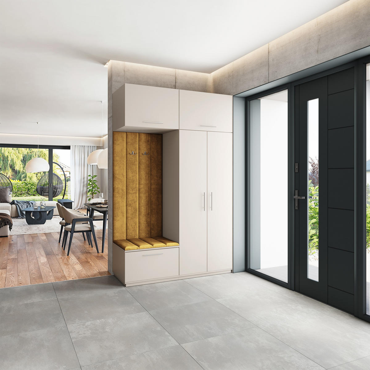 GARDEROBENSCHRANK REMA 150/240/60 cm Modern Garderobe-Set Kaschmir - Kaschmir/Gelb, Holzwerkstoff (150/240/60cm) - MASSENO