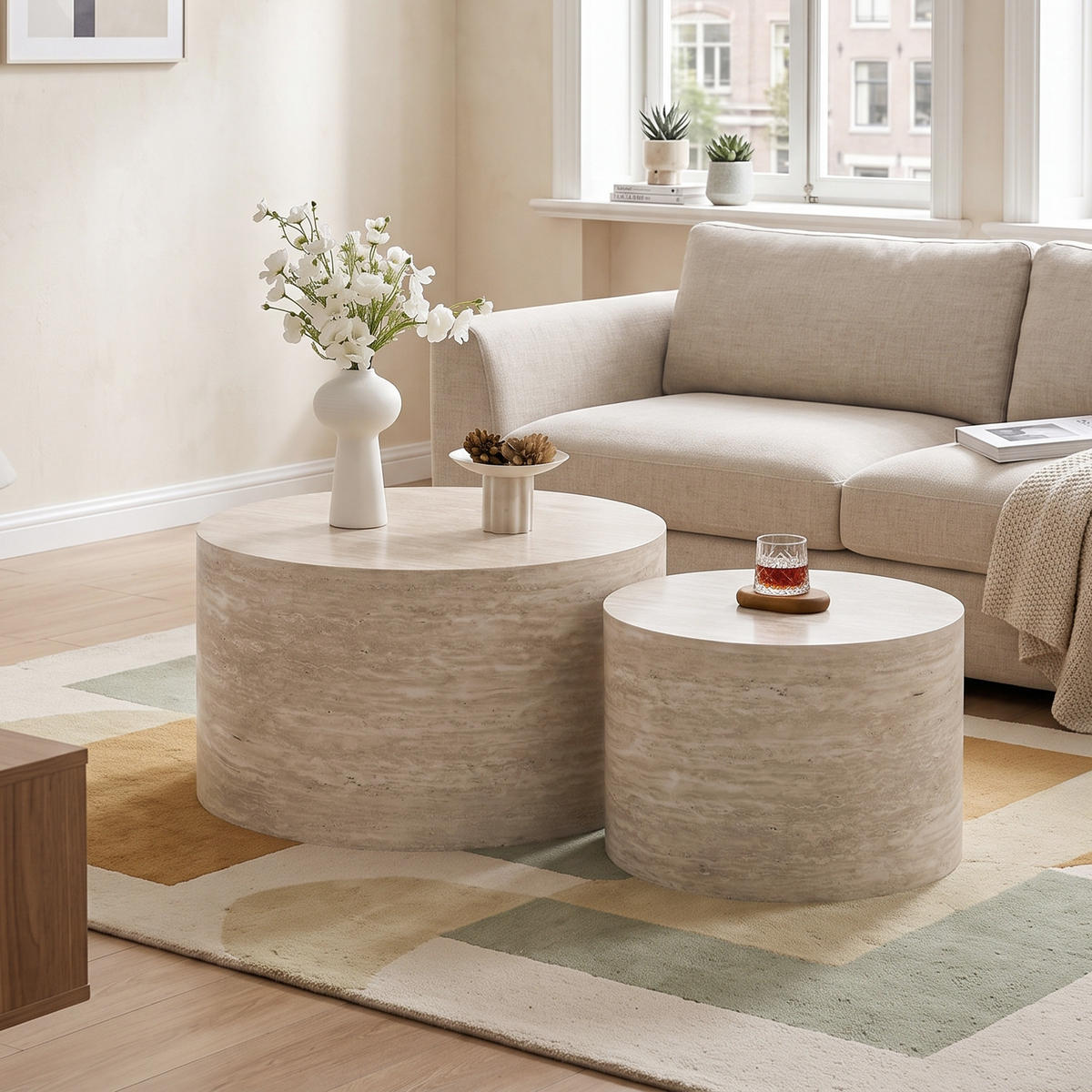 COUCHTISCH 2er-set Rund Holzoptik mit Stauraum & abnehmbarem Deckel - Naturfarben, Holzwerkstoff (62.8/62.8/35cm) - Urban Meuble