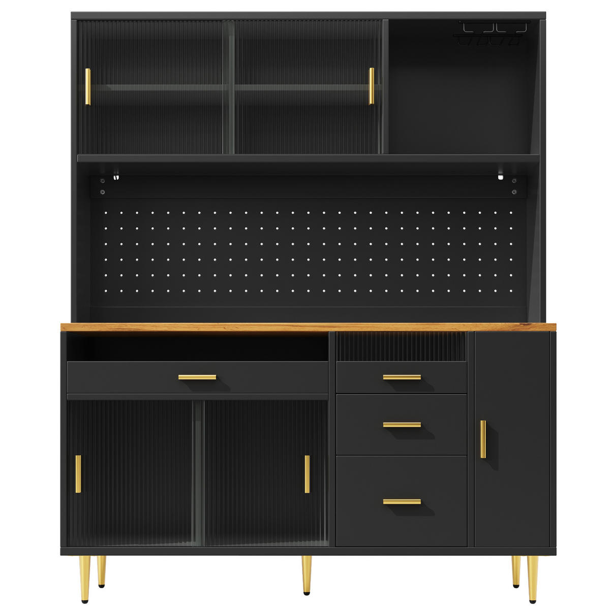 BUFFET 145/39/171 cm schwarz aus MDF und Glas mit LED - Schwarz, Glas (145/171/24cm) - OKWISH