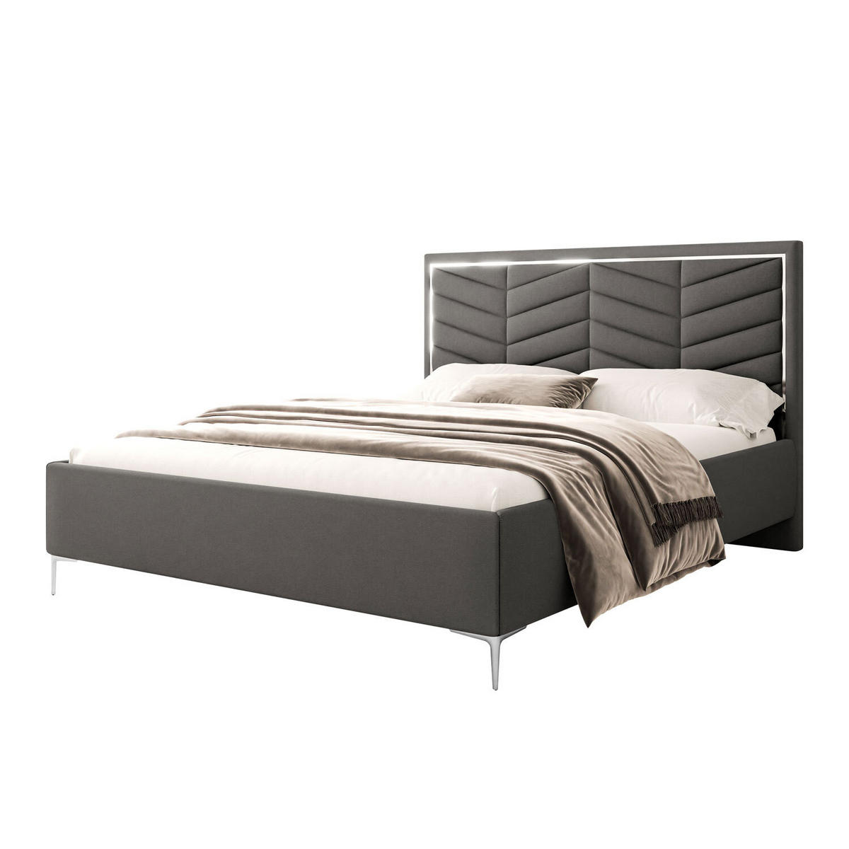 POLSTERBETT AURORA II 160x200 mit Bettkasten Jasmine 96 - Grau, Textil (160/200cm) - Lookway