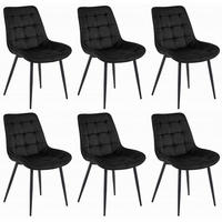 STUHL BARDI 6-er Set, Schwarz, Schwarz, mit Samtstoff gepolstert - Blau, Textil/Metall (43/90/51cm) - Komodee