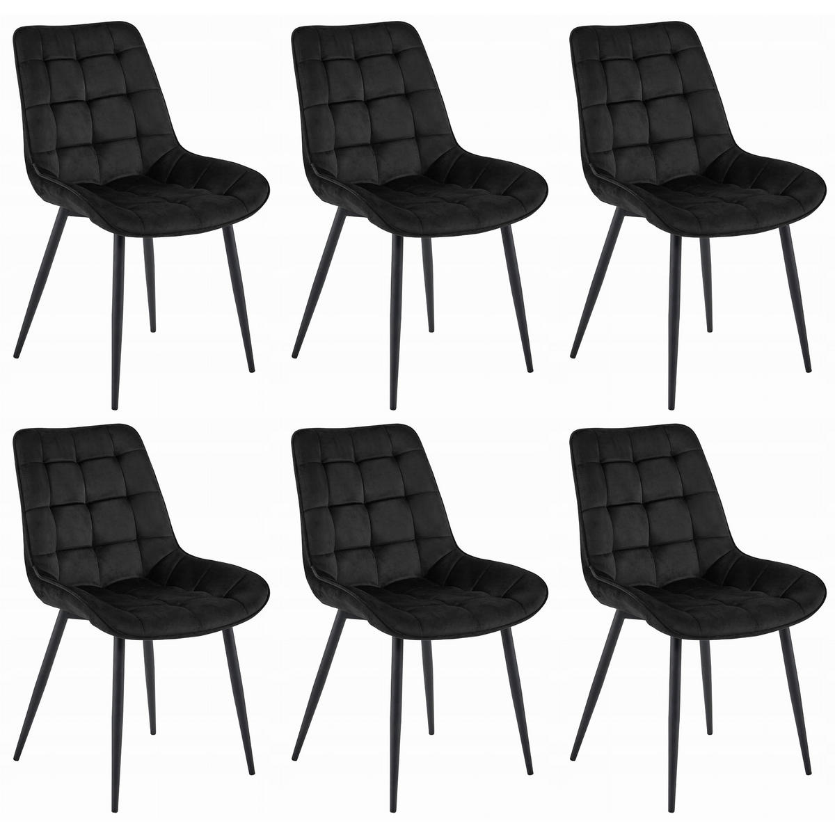 STUHL BARDI 6-er Set, Schwarz, Schwarz, mit Samtstoff gepolstert - Blau, Textil/Metall (43/90/51cm) - Komodee