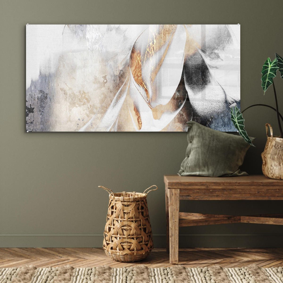 ACRYLGLASBILD Luxus - Abstrakt - Gold - Weiß 120x60 cm - Goldfarben, Glas (120/60cm) - MuchoWow
