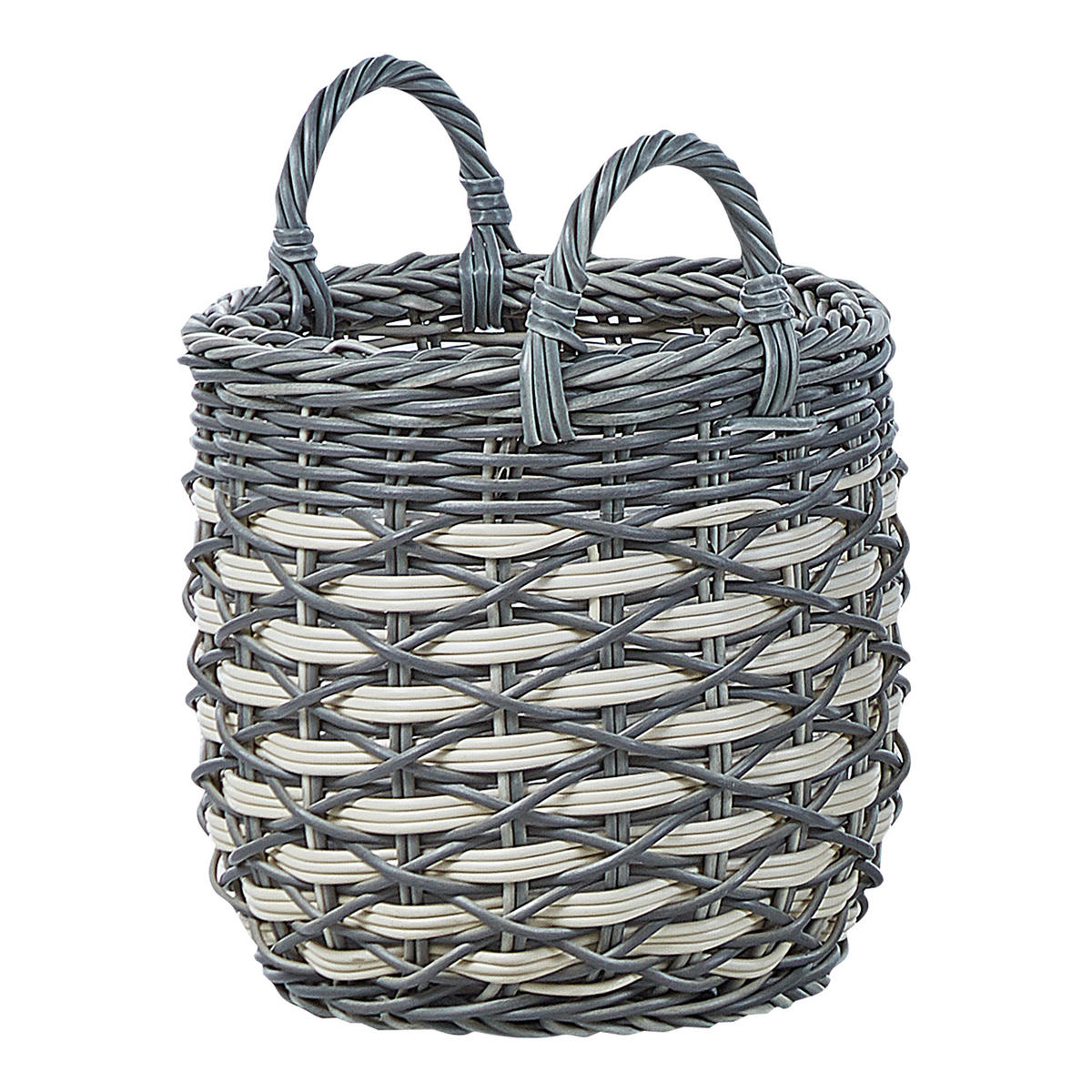 BLUMENKORB 3er-Set Rattan grau/weiß rund 49-37/39-30/31-24 cm Gefira - Weiß/Grau, Kunststoff (50cm) - Beliani