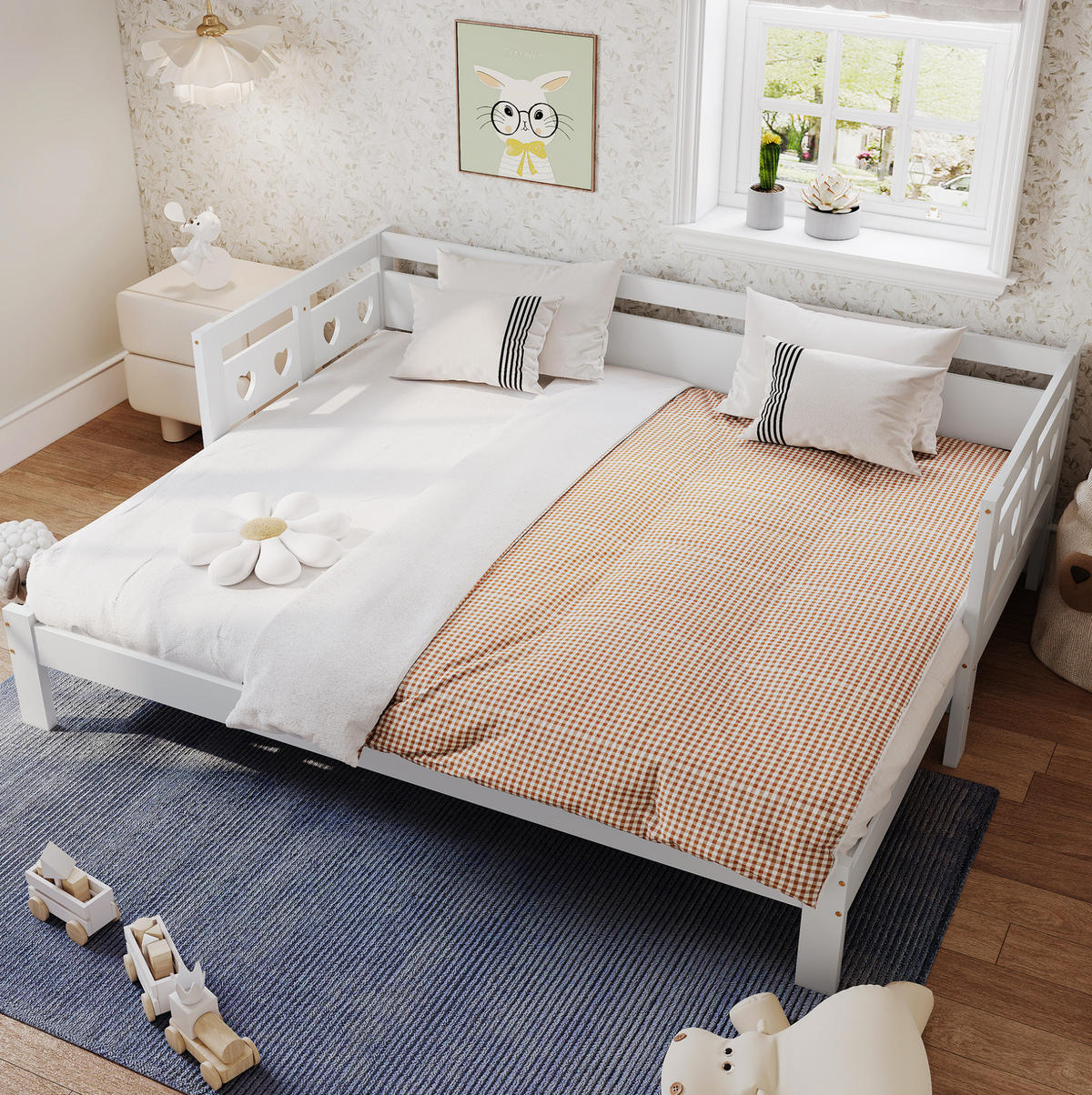 AUSZIEHBETT 90/190 cm mit Herz-Design, Massivholz Kiefer, Weiß - Weiß, Holzwerkstoff (90/190cm) - Redom