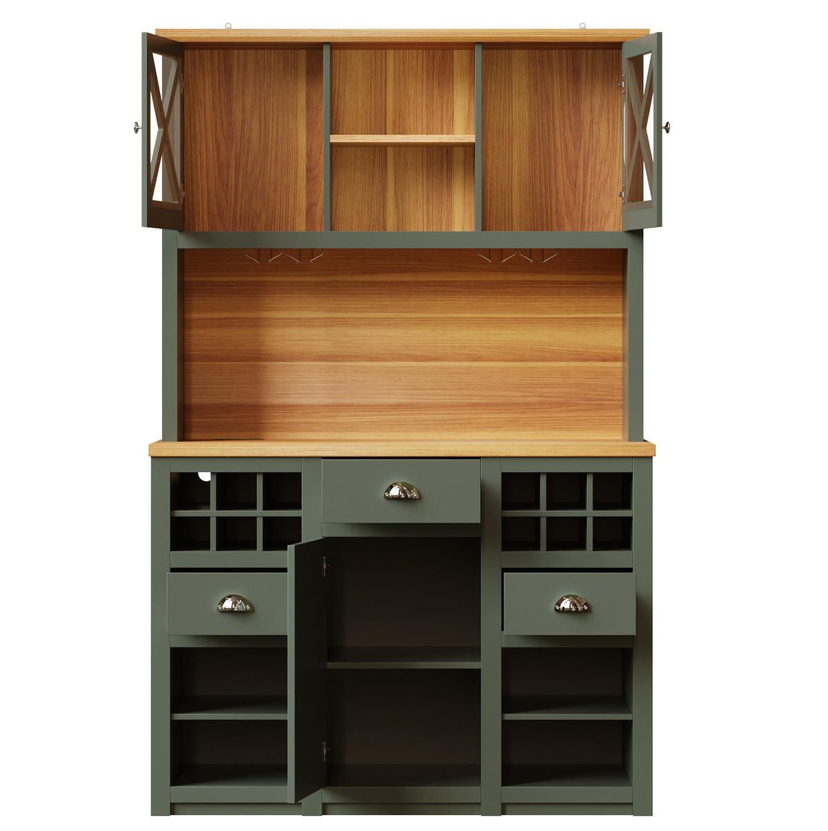 BUFFET 120/45/188 cm antikgrün aus MDF und Glas mit LED - Dunkelgrün, Holzwerkstoff (120/188/45cm) - OKWISH