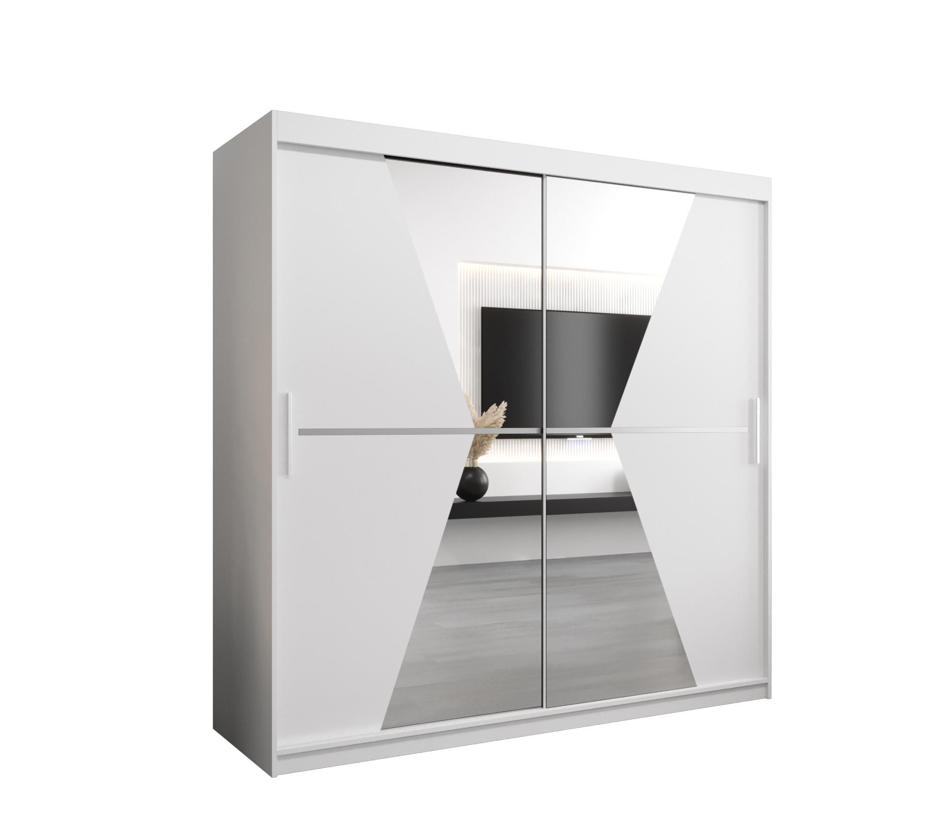 SCHWEBETÜRENSCHRANK 200/200/62 2-türig - Silberfarben/Weiß, Holz/Kunststoff (200/200/62cm) - Abiks Möbel