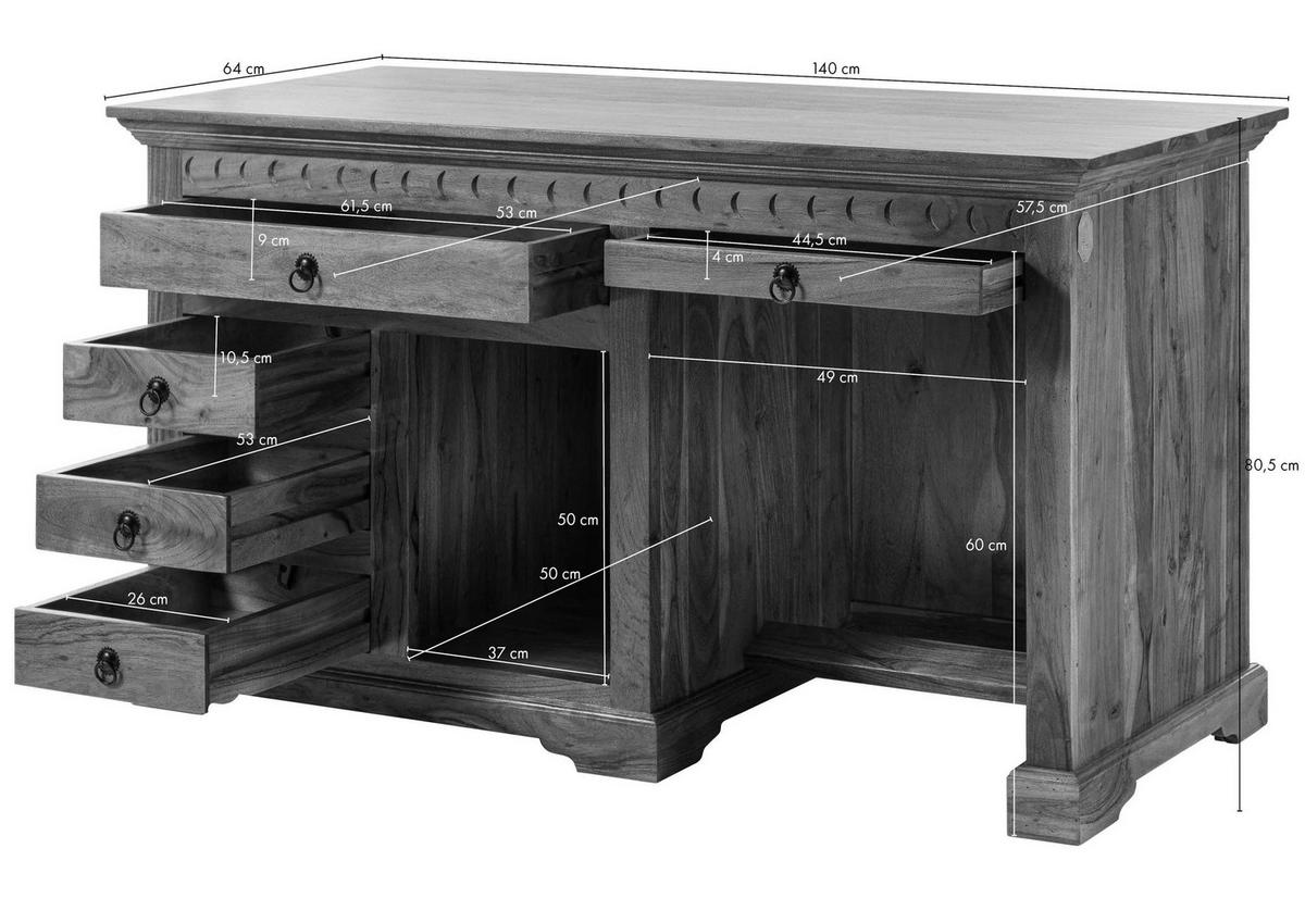 SCHREIBTISCH Akazie 140x64x80 nougat lackiert OXFORD #511 - Dunkelbraun, Holz (64/140/80cm) - Massivmoebel24