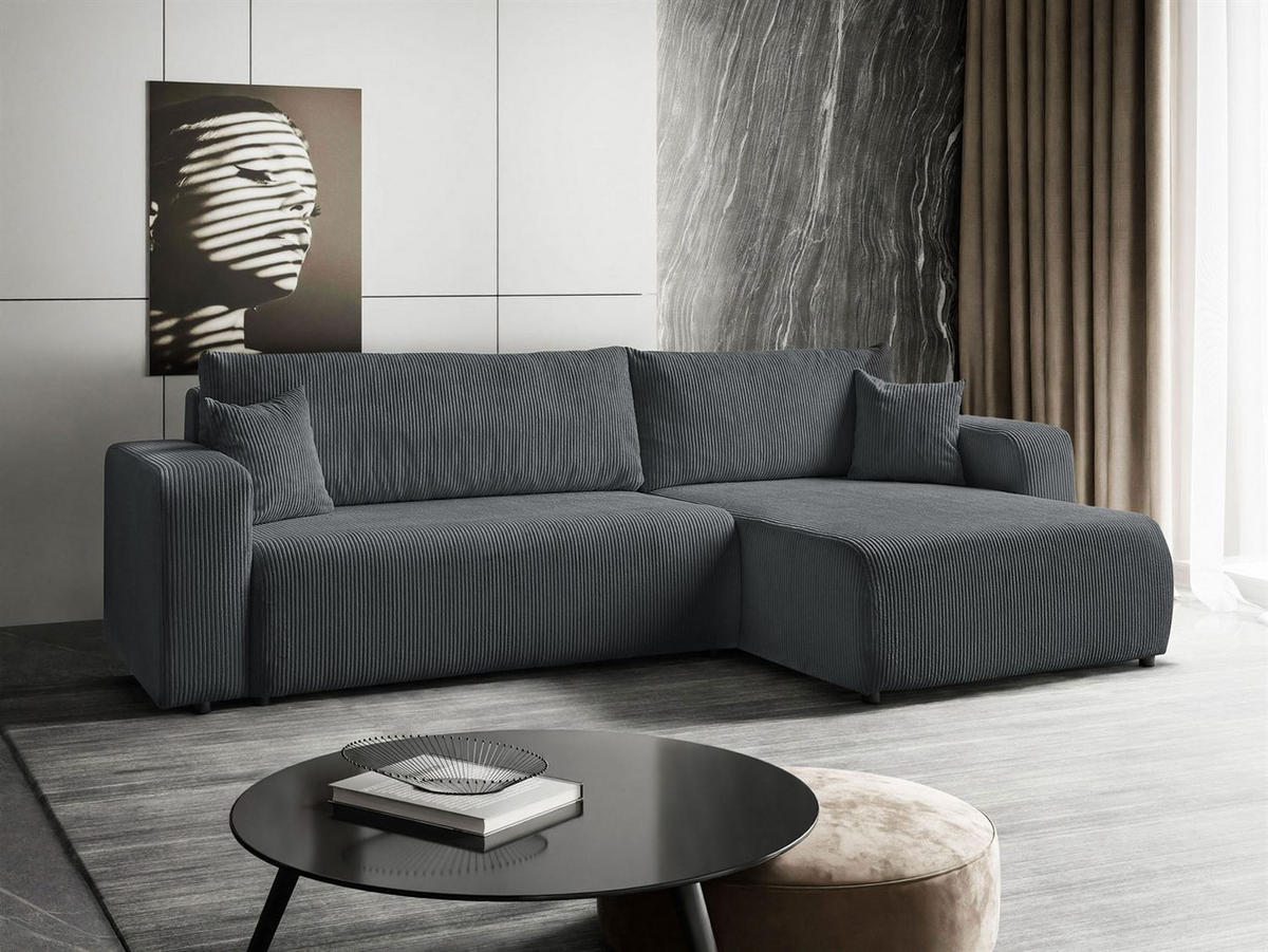 ECKSOFA Gepolstertes PRESTIGE XL mit Schlaffunktion und Bettkasten, Poso 34 - Dunkelgrau, Textil (277/143cm) - Lookway