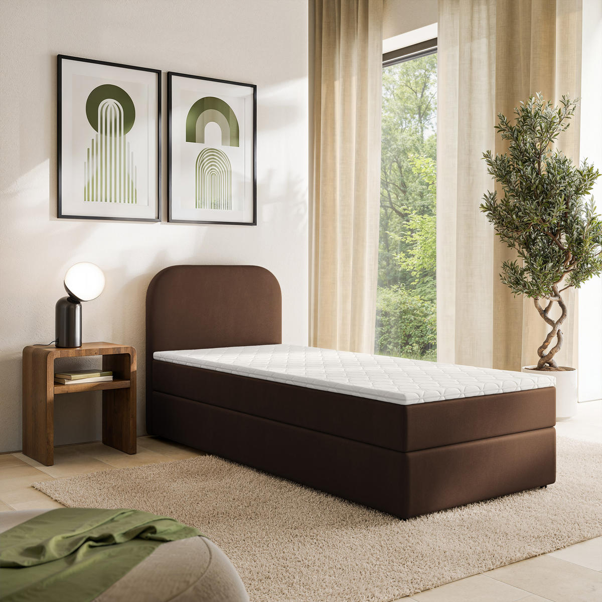 AMERICKÁ POSTEL CERIA 100x200 cm, s matrací a úložným prostorem, KRONOS 06, Braun - hnědá, kompozitní dřevo/textil (100/200cm) - MASSENO