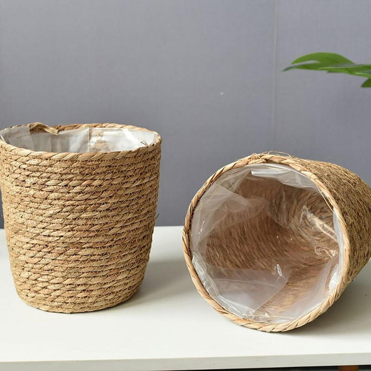 BLUMENTOPF, Geflochtenes Rattan, 17 × 20 cm, 2 Stück - Braun, Naturmaterialien (20/17cm) - Weltevree