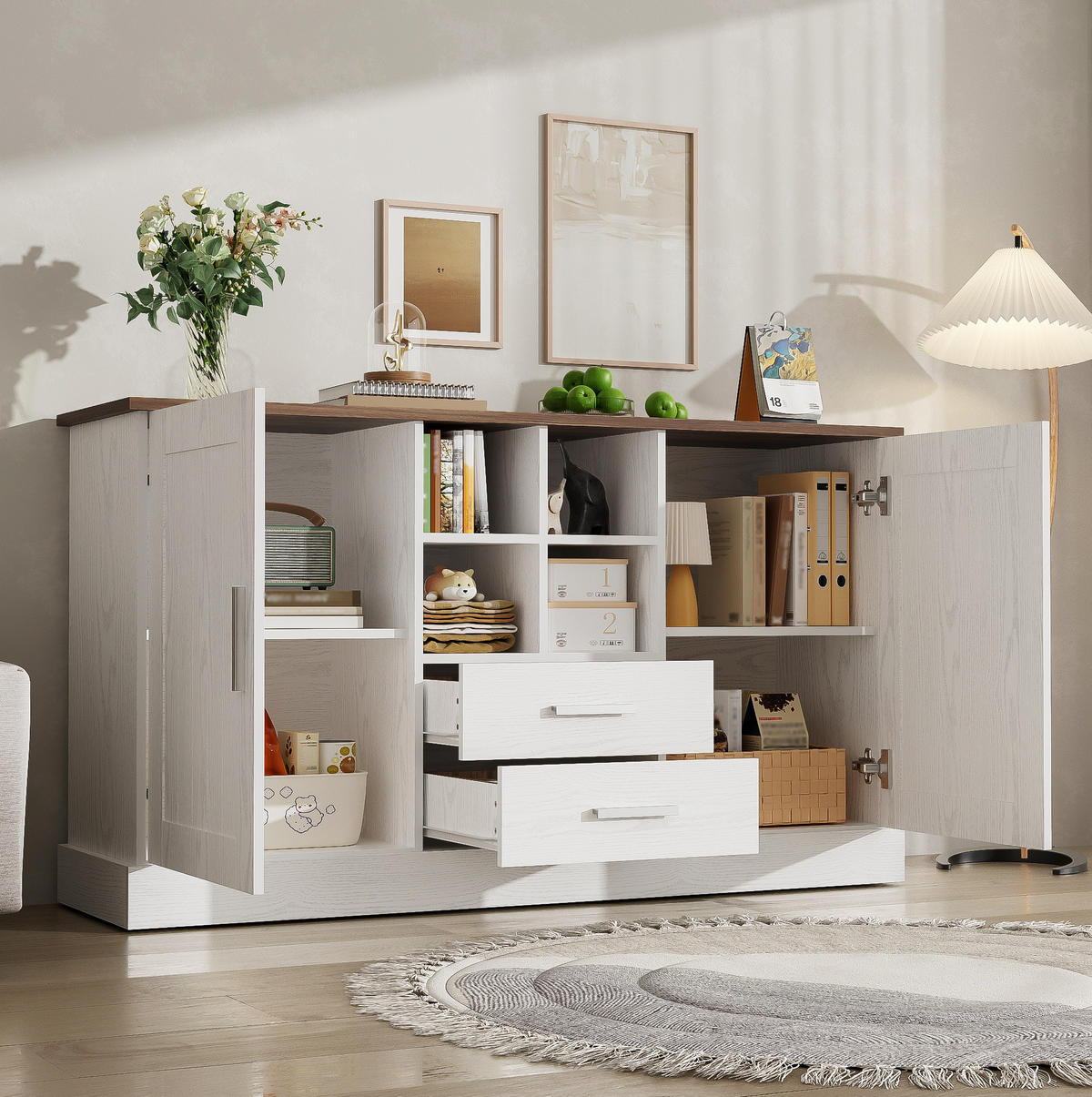 SIDEBOARD 140/40/79,5 cm weiß/braun aus Spanplatte mit Soft-Close - Braun, Holzwerkstoff (140/79.5/40cm) - OKWISH