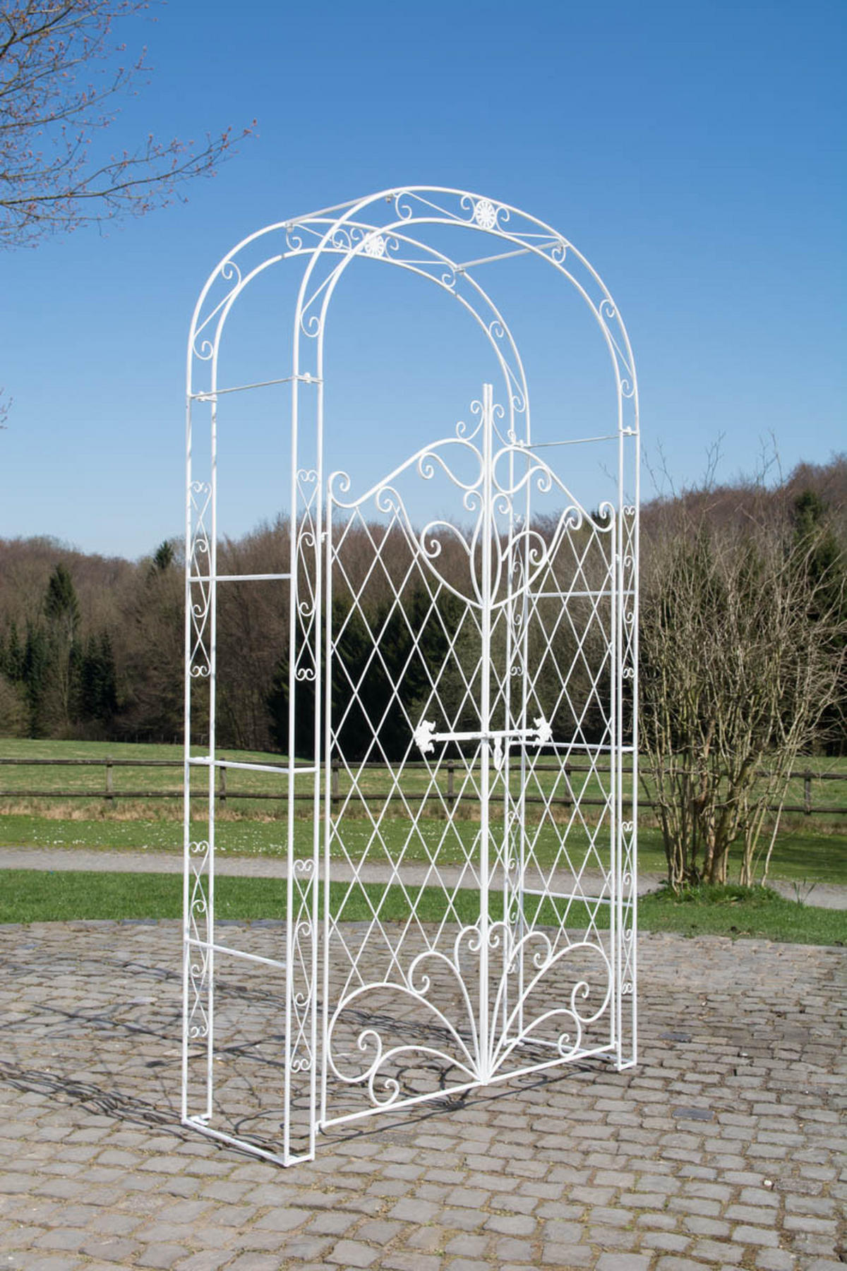 ROSENBOGEN Minden Tor 120x40x220cm Metall Antik-Weiß Rankhilfe - Weiß, Metall (120/220/40cm) - DELUKE