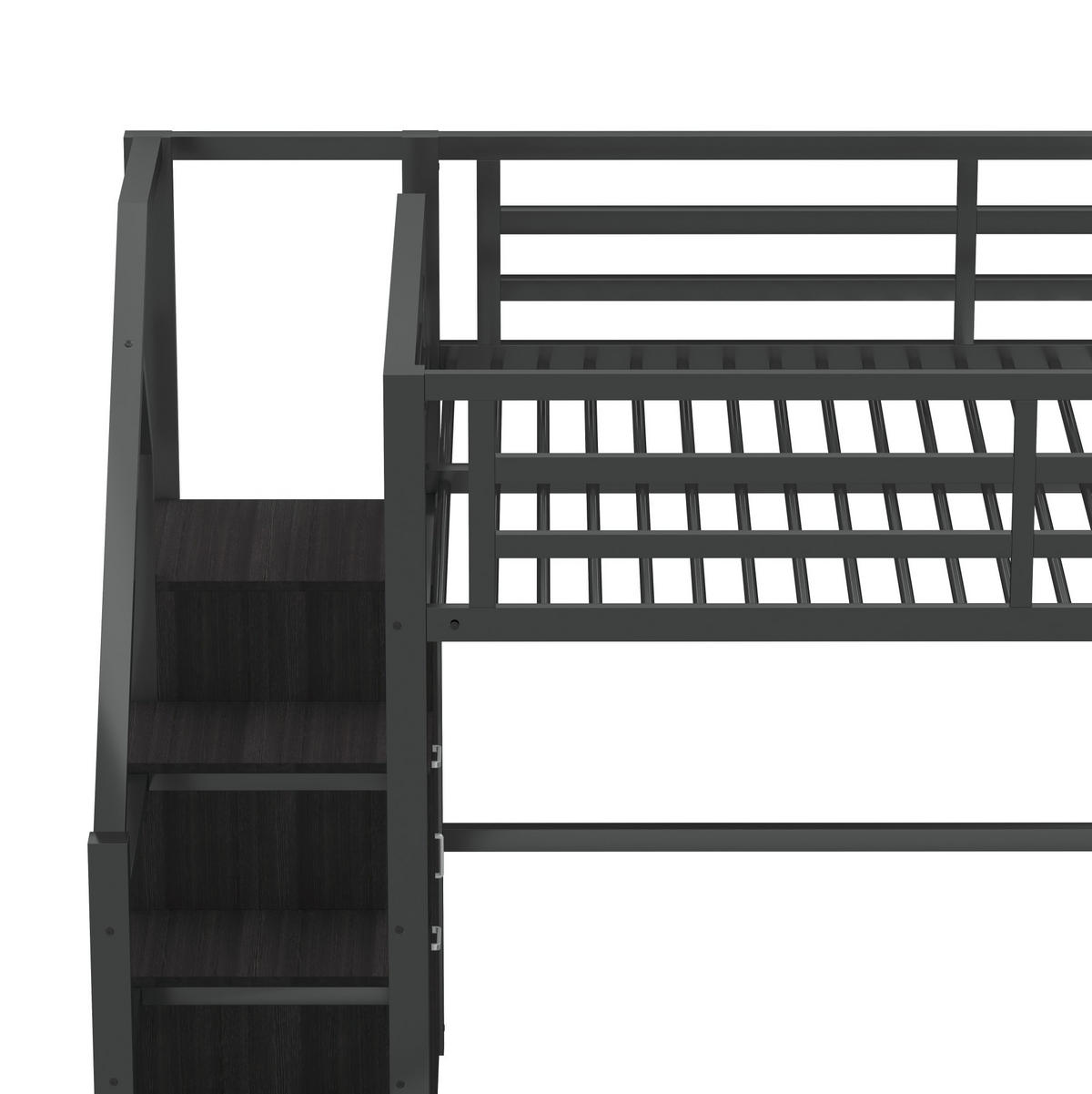 HOCHBETT 140/200 cm aus Metall und MDF mit Kleiderschrank, Stauraumtreppe und LED-Beleuchtung Schwarz - Schwarz, Holzwerkstoff (140/200cm) - Modenvie