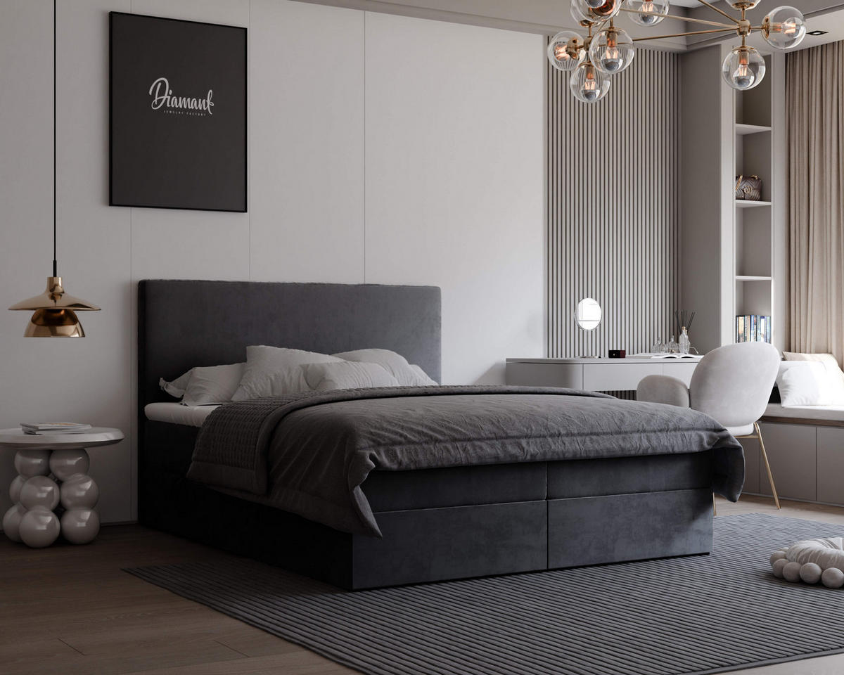 BOXBETT 180x200 cm mit Topper - Dunkelgrau, Holzwerkstoff/Textil (180/200cm) - Idohome