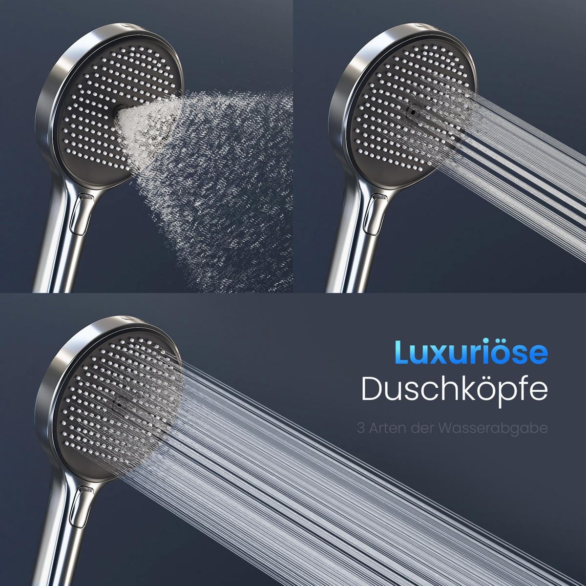 ÜBERKOPFBRAUSESET mit Thermostat Drei Wasserauslassmethoden Chrom - Chromfarben, Metall (13.5/106/44.6cm) - EMKE