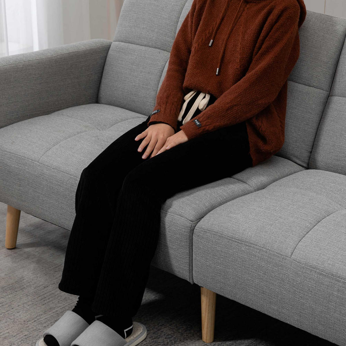 SCHLAFSOFA mit Bettfunktion Grau 205/88/80 cm - Naturfarben/Grau, Holz/Textil (88/80/205cm) - HOMCOM