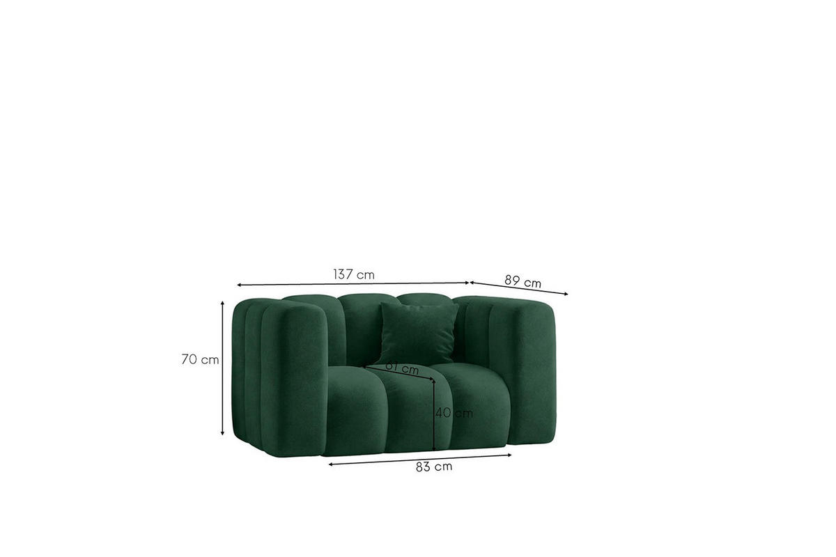 KŘESLO Modulární, Moderní Design, Sametová Látka Riviera, Zelené, GRAND - zelená barva, dřevo (137/70/89cm) - Kaiser Möbel