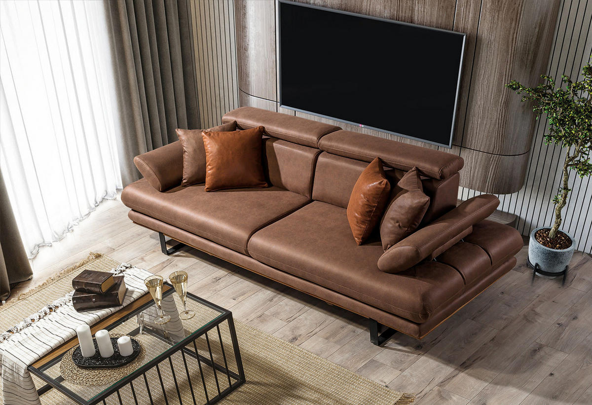 SITZGARNITUR Energy Grau-Seidengrau Stellvariante:3+3+1 - Braun, Holz (240/80/100cm) - Villa Möbel