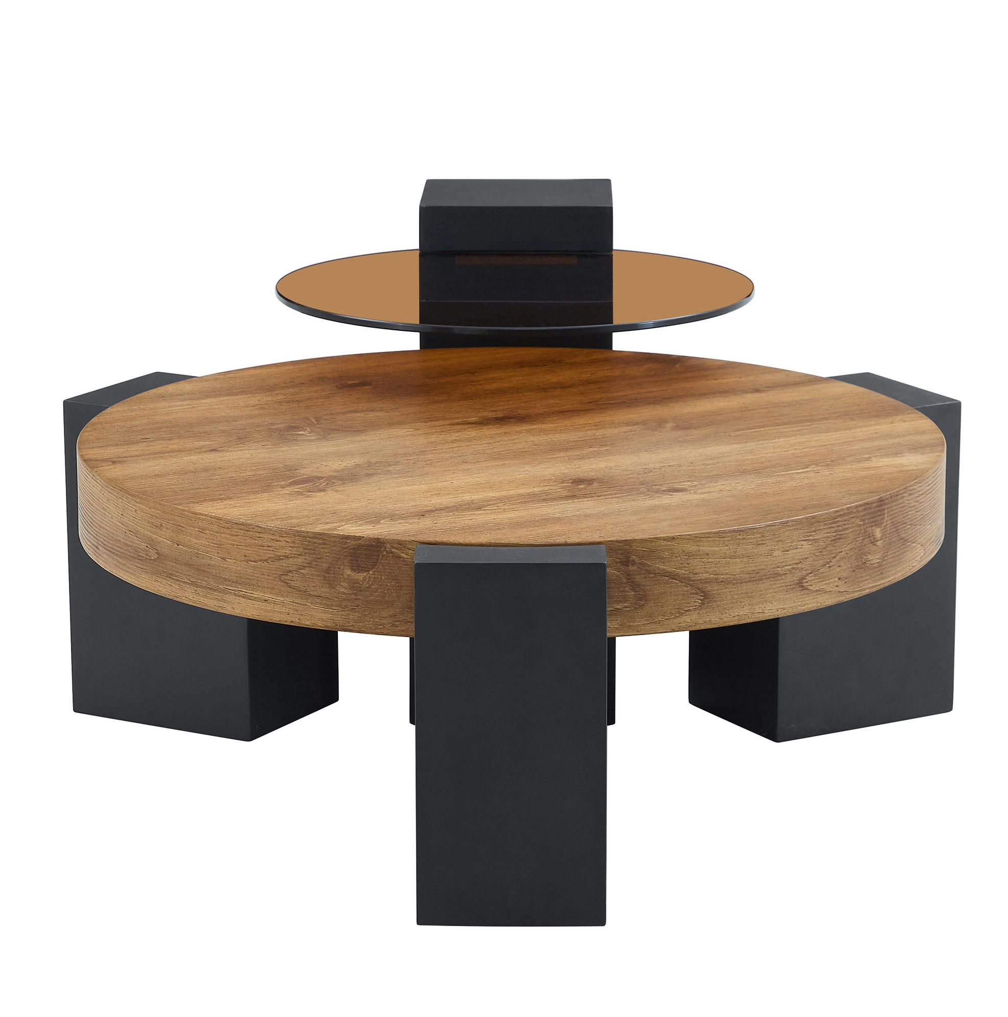 COUCHTISCH 61/30 cm schwarz aus MDF und Glas mit zwei Ebenen - Schwarz, Holzwerkstoff (61/61/30cm) - OKMYHOME