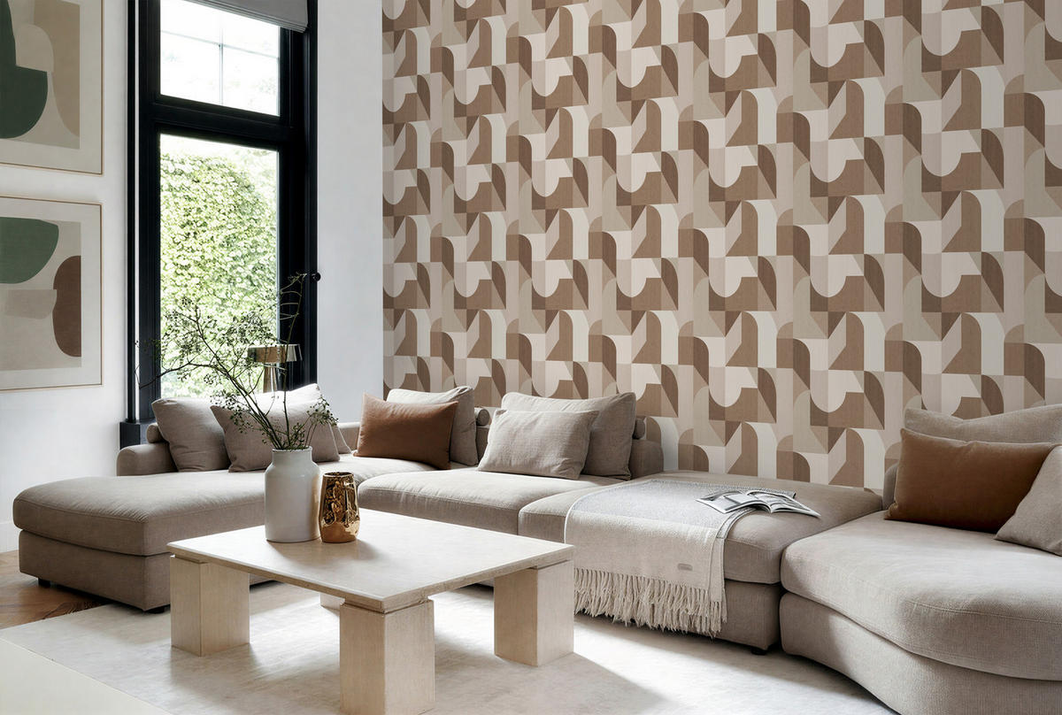 TAPETE Kreise im Bauhaus-Stil 50 x 900 cm - Braun, Papier (50/900cm) - Origin Wallcoverings
