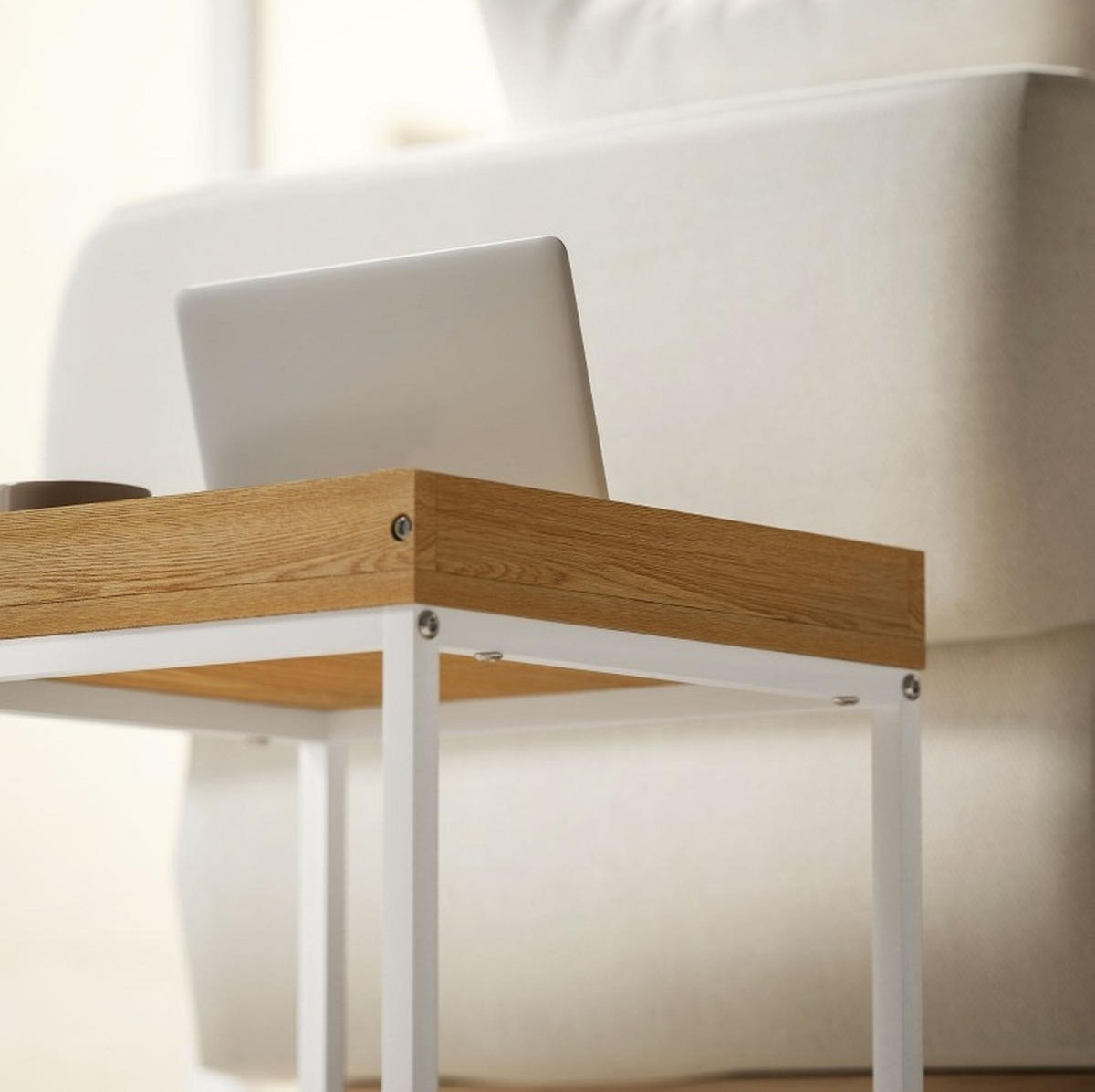 COUCHTISCH 45/40 cm weiß aus Stahl und MDF mit Tablett - Weiß, Metall (45/45/45cm) - OKMYHOME