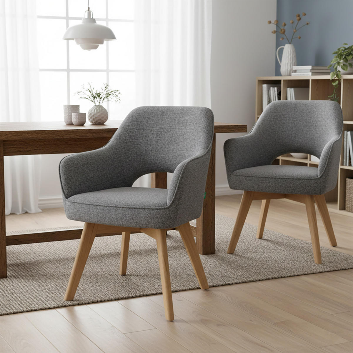 DREHSTUHL Mika-Mara 2er-Set - Honigeiche/Dunkelgrau, Eichenholz/Holz (60/87/65cm) - DUBI Möbel