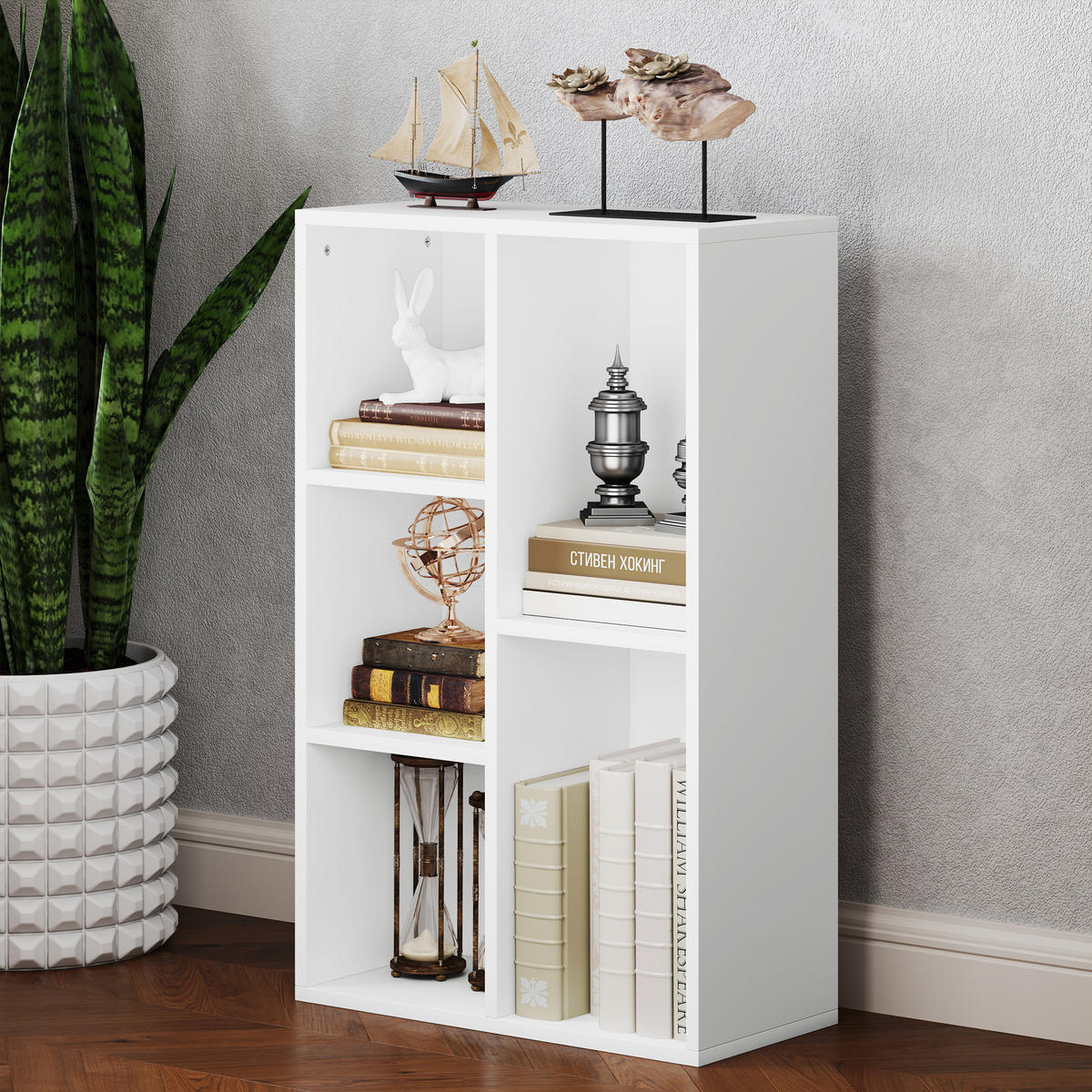 BÜCHERREGAL mit 5 Fächern 50/24/80 cm weiß - Weiß, Karton (50/80/24cm)
