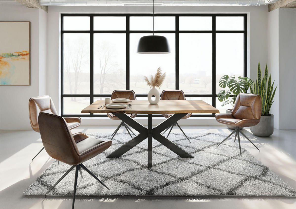 BAUMTISCH Mango 180x90x74 natur lackiert / Epoxid schwarz, Kreuzgestell anthrazit glänzend EPOXY - Schwarz/Naturfarben, Holz (180/90/74cm) - Massivmoebel24