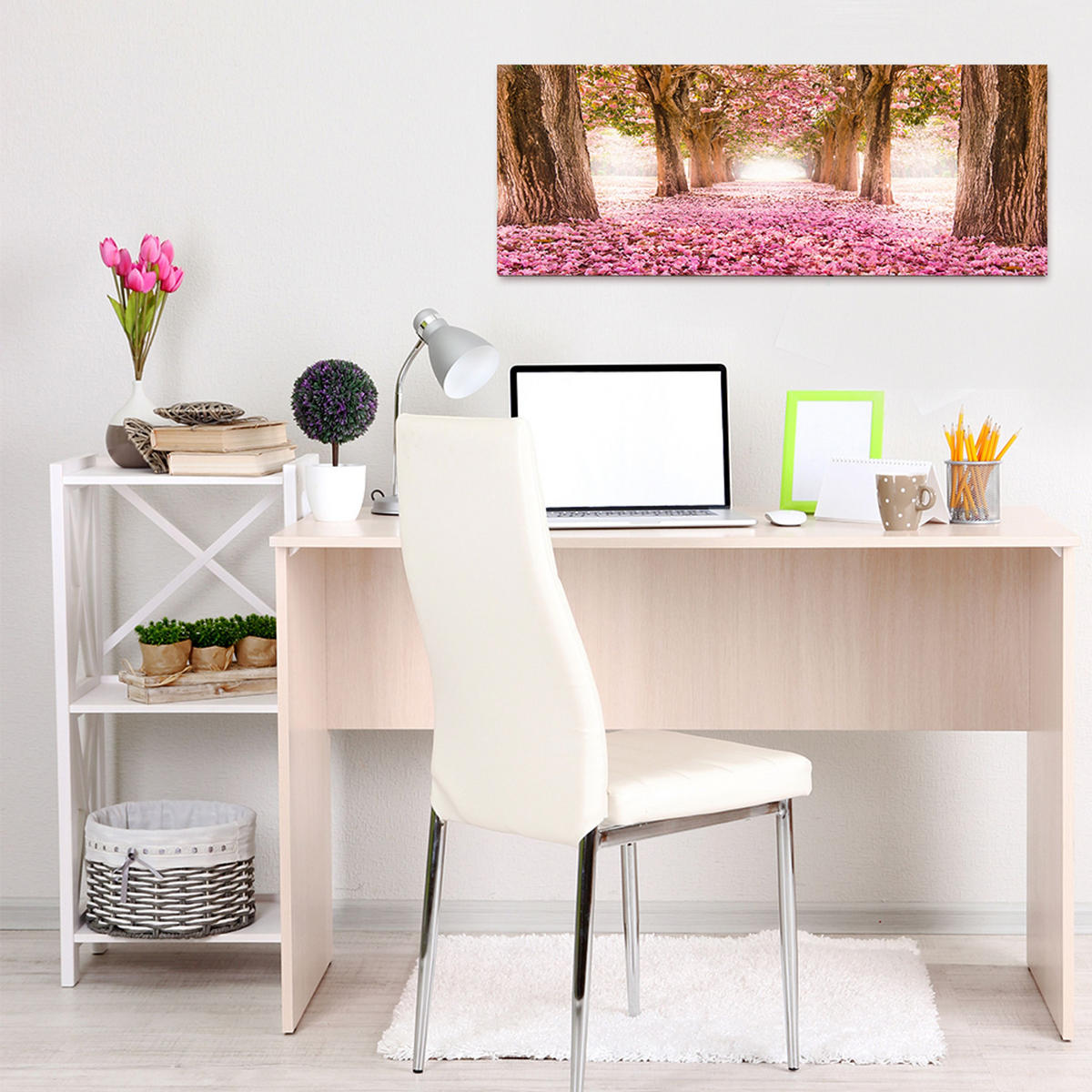 GLASBILD 80x30 cm Bäume rosa - Beige, Glas (80/30cm) - artissimo