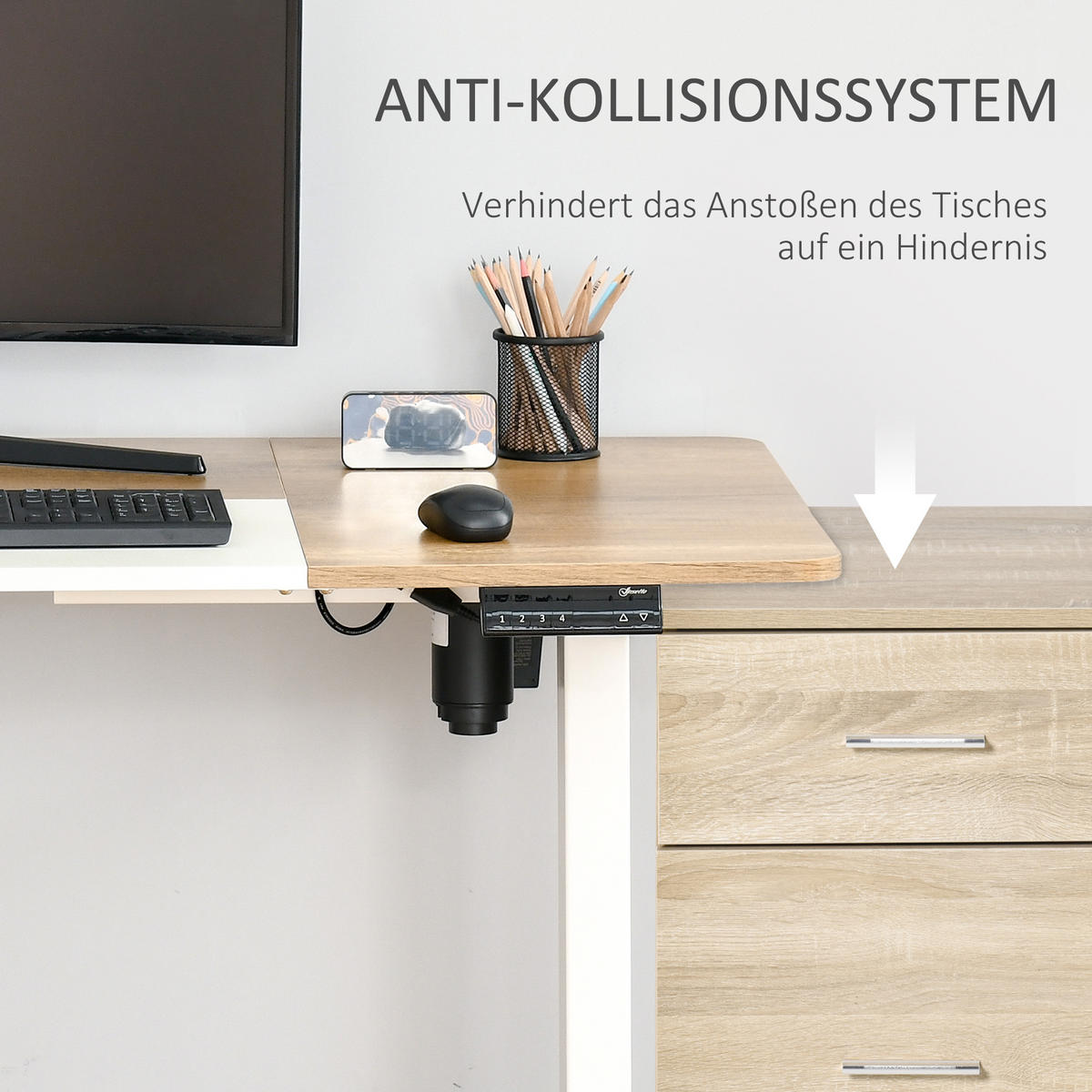 HÖHENVERSTELLBARER Schreibtisch, Natur - Sonoma Eiche, Metall (140/70/116cm) - Vinsetto