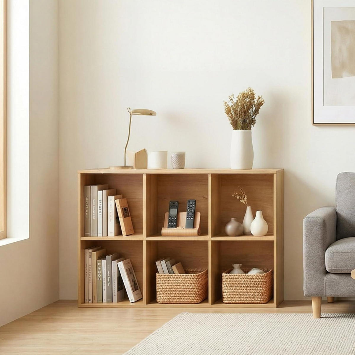 BÜCHERREGAL Würfelregal Naturholz 8 Fächer 91,2 x 91,4 x 24 cm - Braun, Holzwerkstoff (91.4/91.2/24cm)