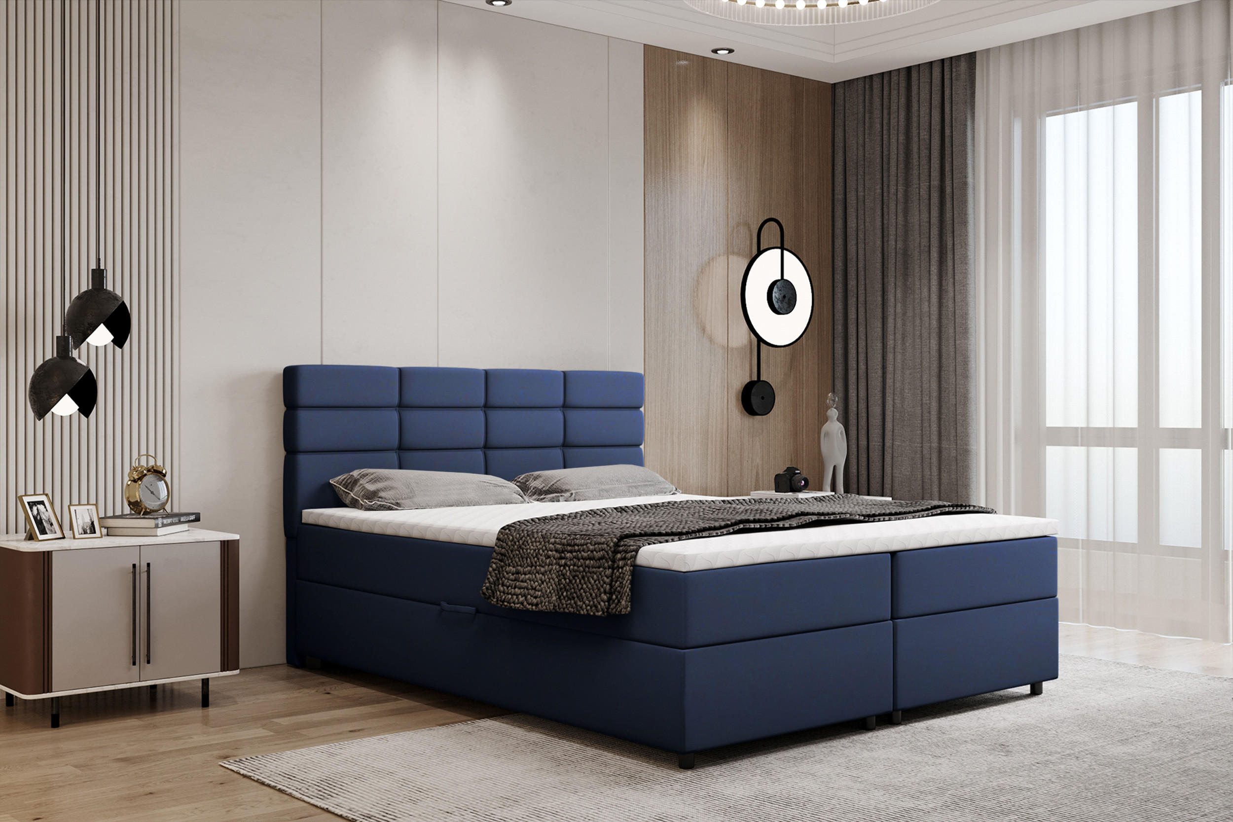 BOXBETT Reve 160 x 200 cm mit Bettkasten und Lattenrost ohne matratze - dunkelblau - Rot, Holz (160/206cm) - Panda Möbel