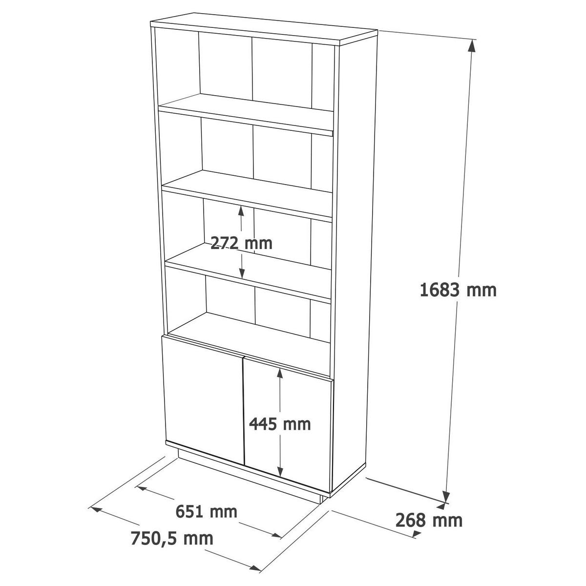 BÜCHERREGAL mit 2 Türen und 4 Ablagen in Atlantik-Kiefer und Weiß 75/26/168 cm - Weiß, Holzwerkstoff (26.8/168.3/75cm) - Calicosy