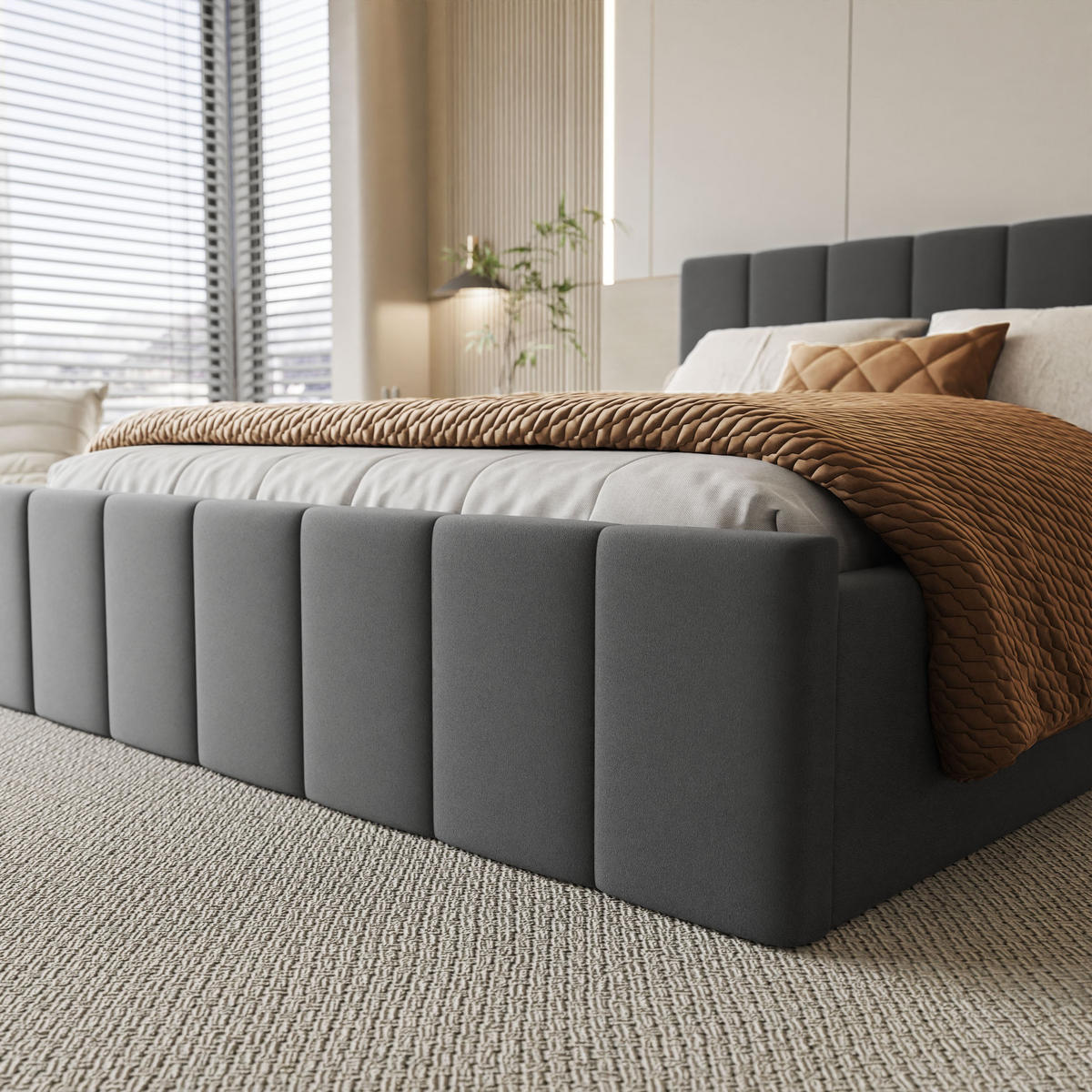 POLSTERBETT ELISE 140x200 cm Jasmine 96, Kopfteil 95 cm, 34 Holzlatten - Grau, Textil (140/200cm) - Lookway