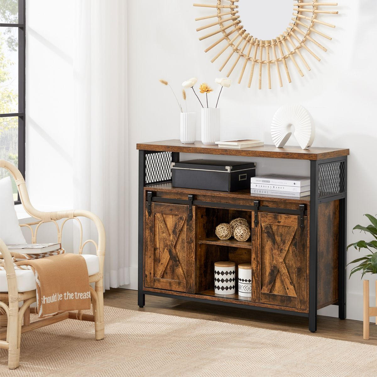 SIDEBOARD im Industriestil mit Schiebetüren - L100 cm - Braun, Holzwerkstoff (33/80/100cm) - Calicosy